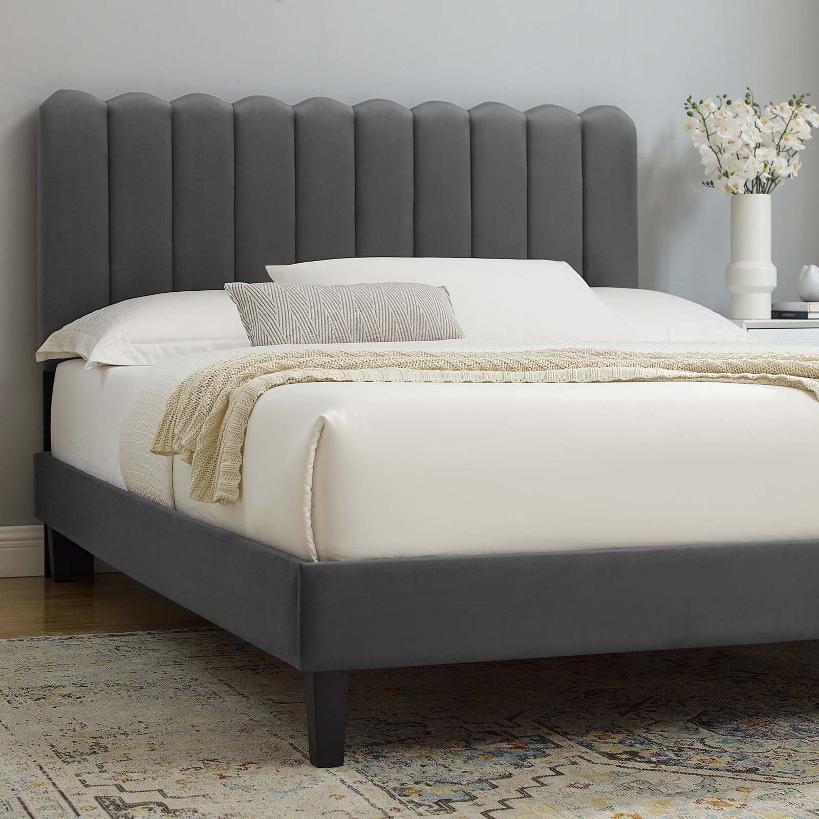 Reagan Queen Performance Velvet Platform Bed By Modway - MOD-6588