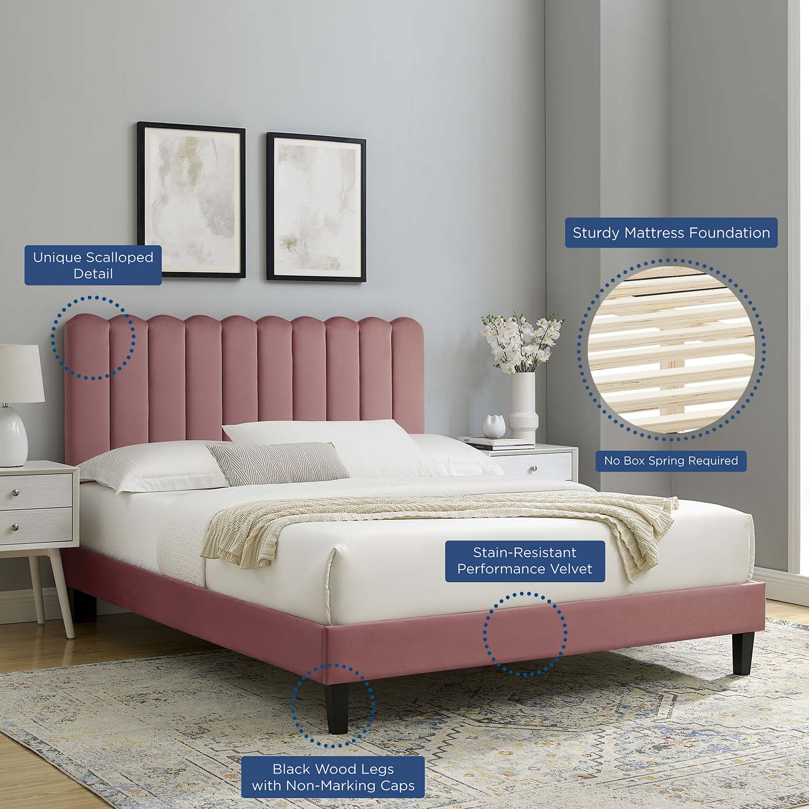 Reagan Twin Performance Velvet Platform Bed By Modway - MOD-6887 - Image 25