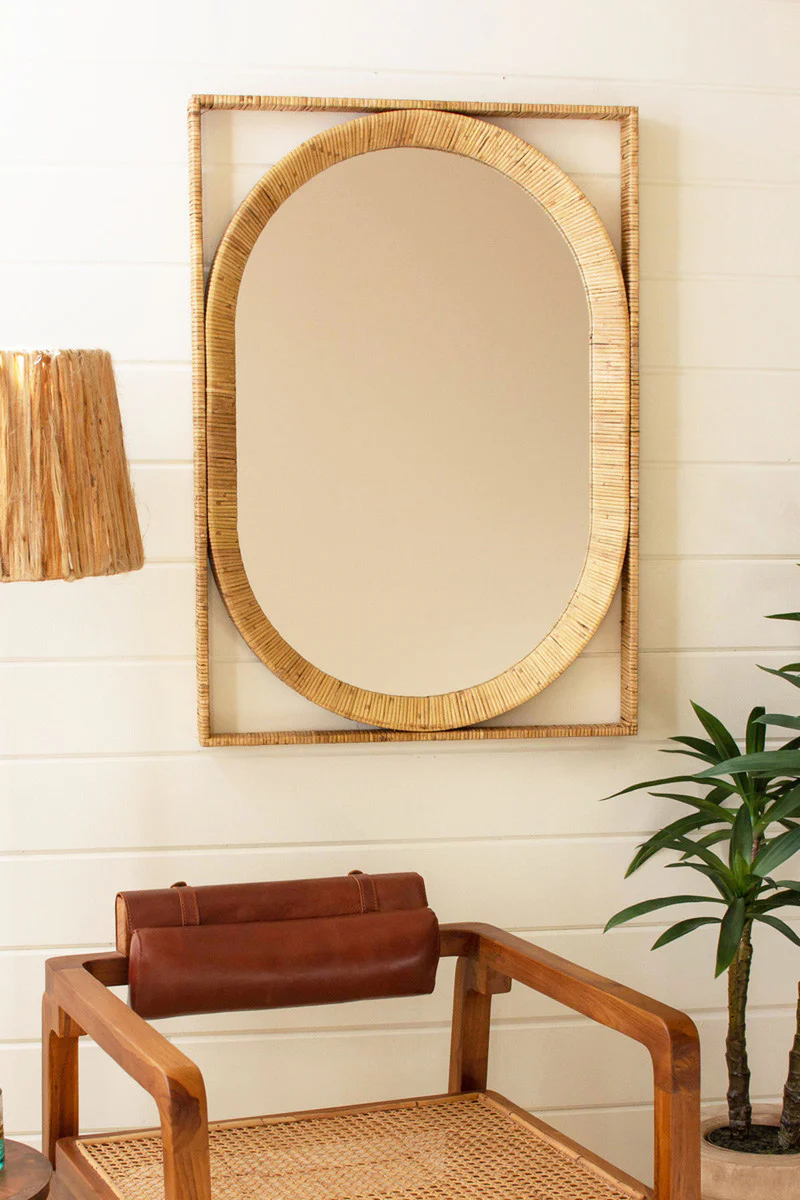 Rectangle/Oval Cane Wrapped Mirror By Kalalou