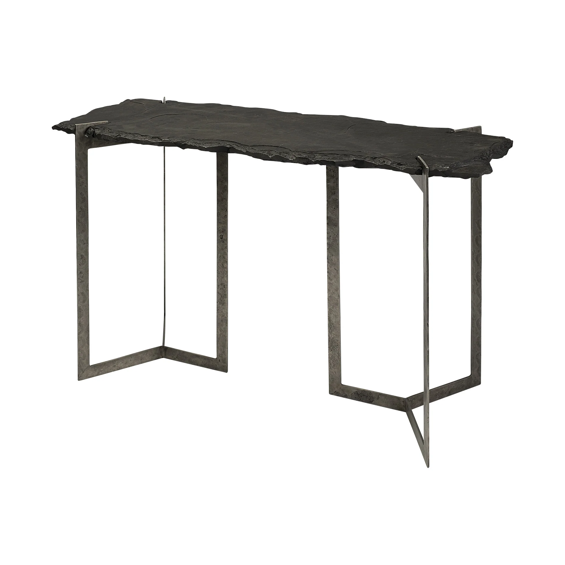 Rectangular Black Live Edge Slate Console Table With Double Pedestal Base By Homeroots