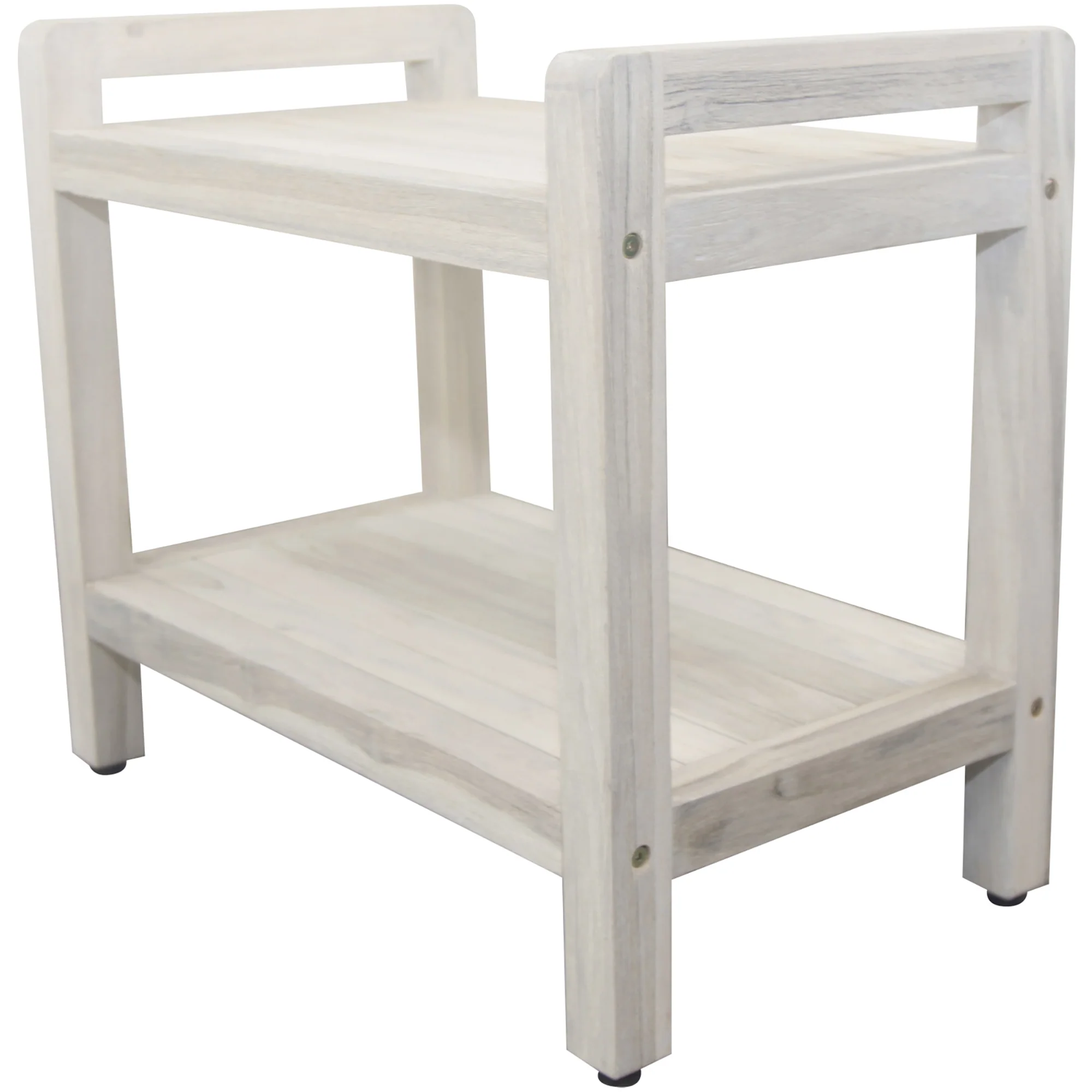 Rectangular Teak Shower Bench with Shelf and Handles in White Finish By Homeroots