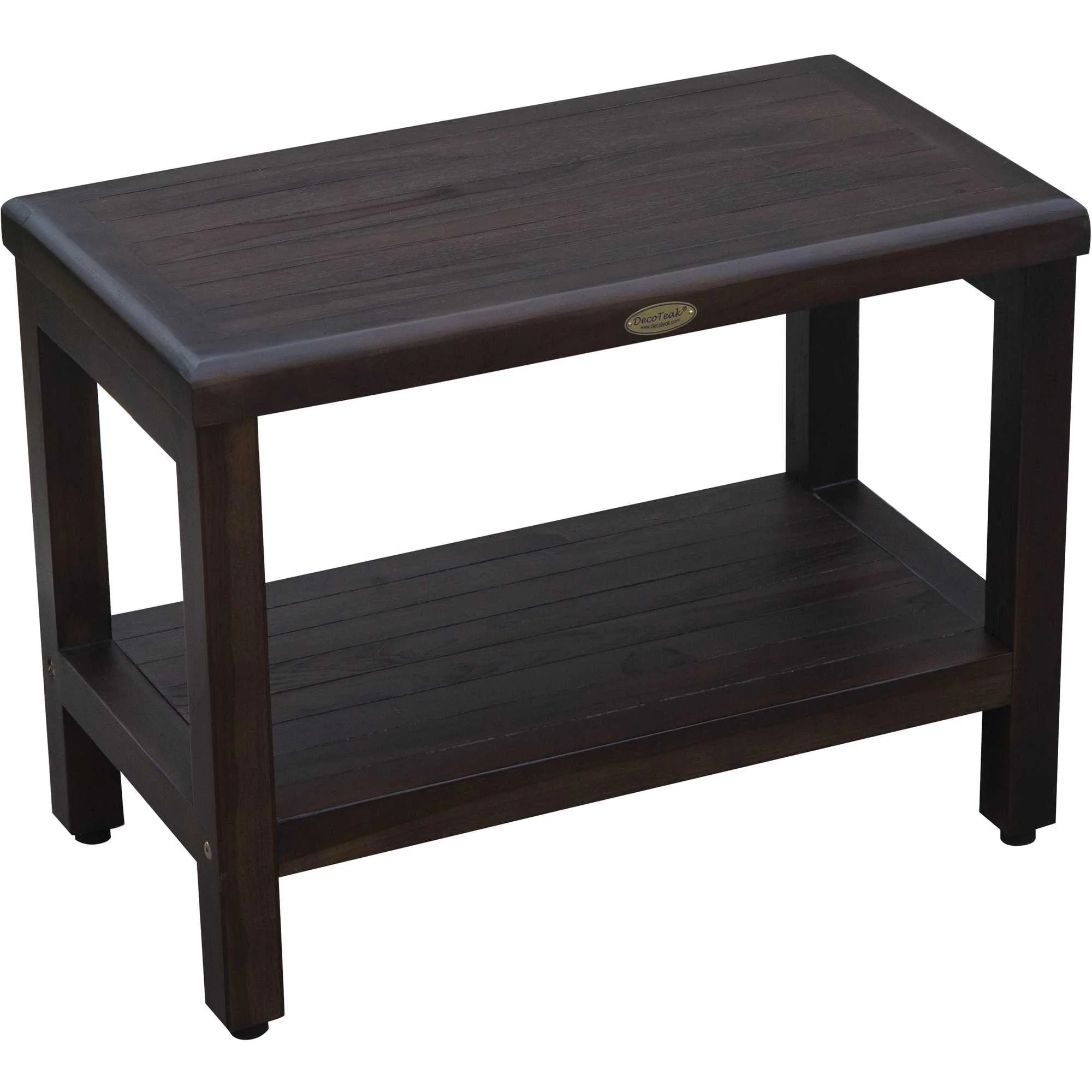 Rectangular Teak Shower Bench with Shelf in Brown Finish By Homeroots
