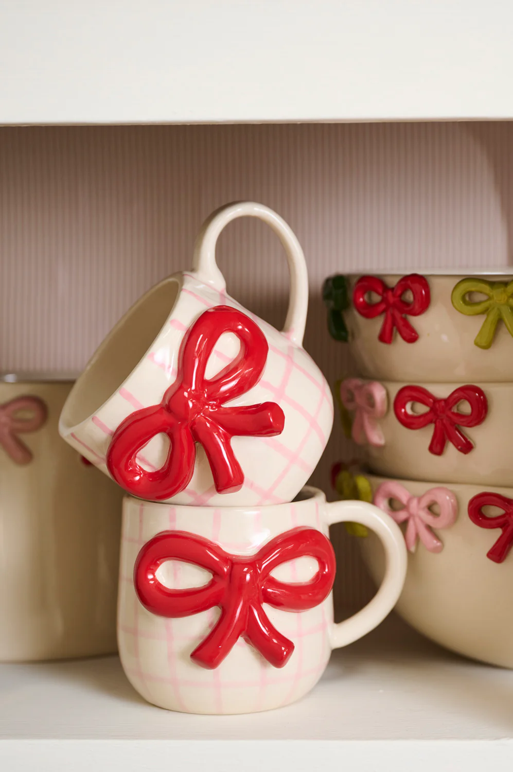 Red Bow Mug Set of 4 By Accent Decor