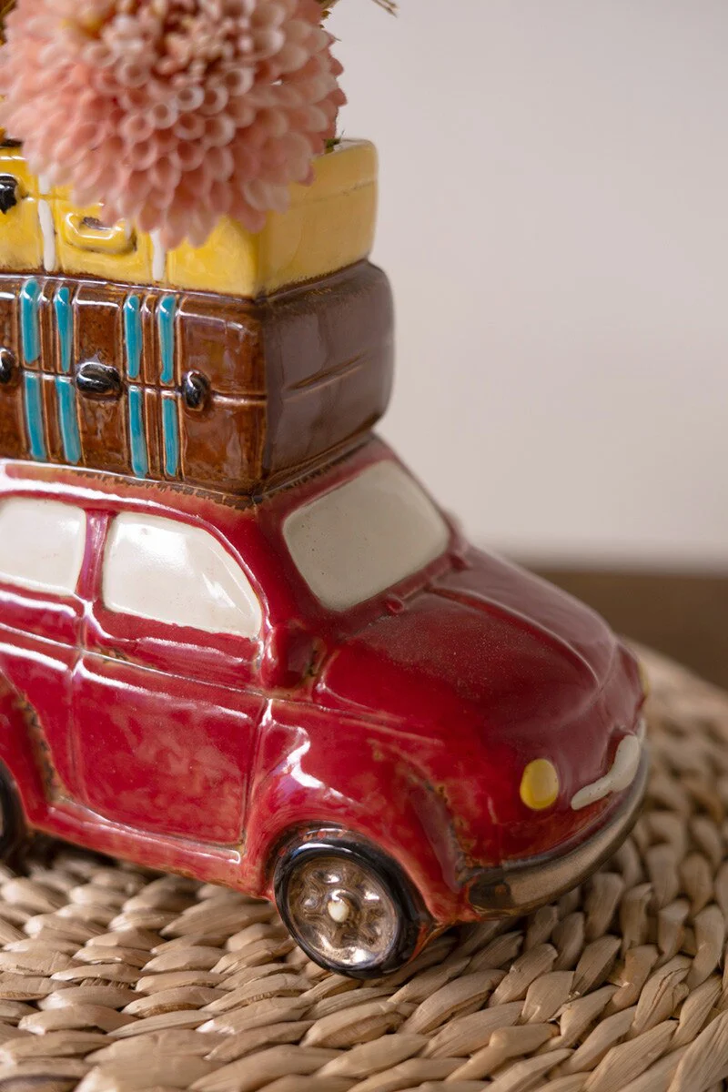 Red Ceramic Car With Luggage Planter (Min 2) By Kalalou - Image 3