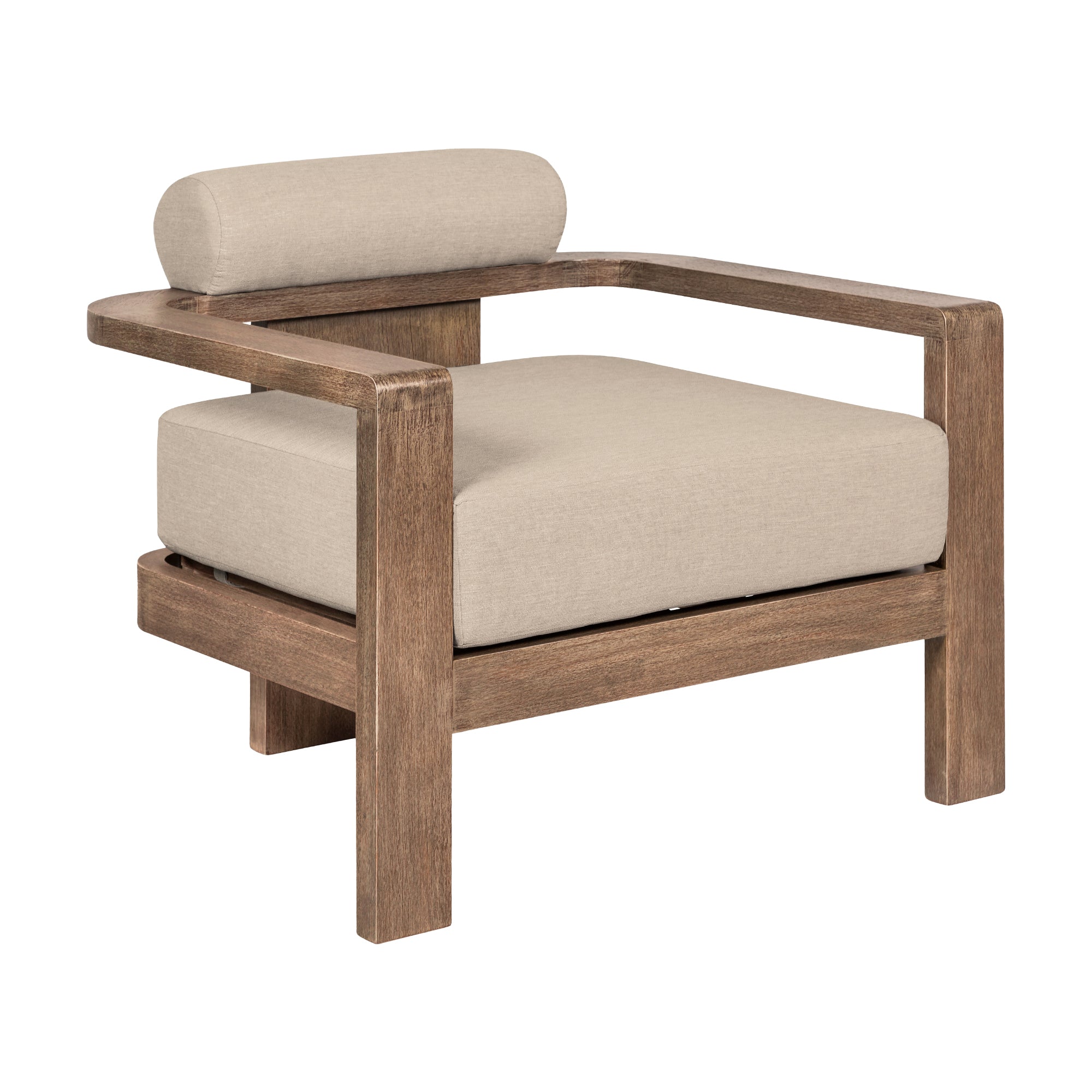 Relic Outdoor Patio Chair in Weathered Eucalyptus Wood with Taupe Olefin Cushions By Armen Living - Image 3