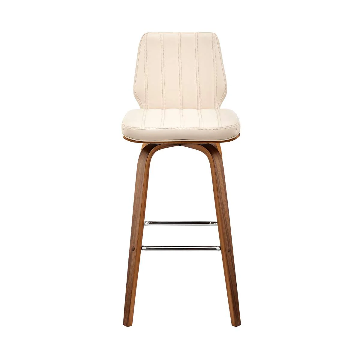 Renee 26" Swivel Cream Faux Leather and Walnut Wood Bar Stool By Armen Living - Image 3