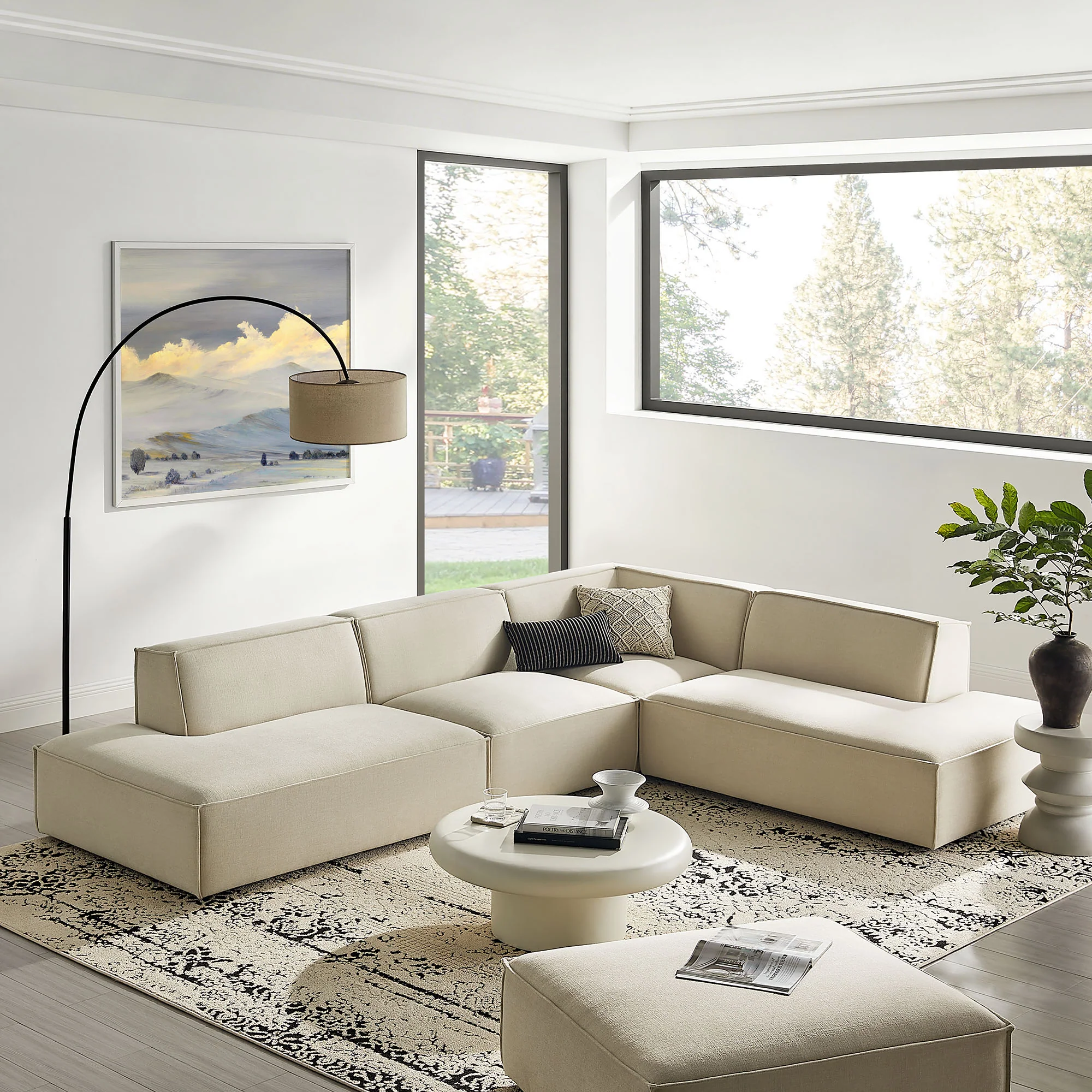 Restore 4-Piece Performance Fabric Upholstered Modular L-Shaped Armless Sectional Sofa by Modway