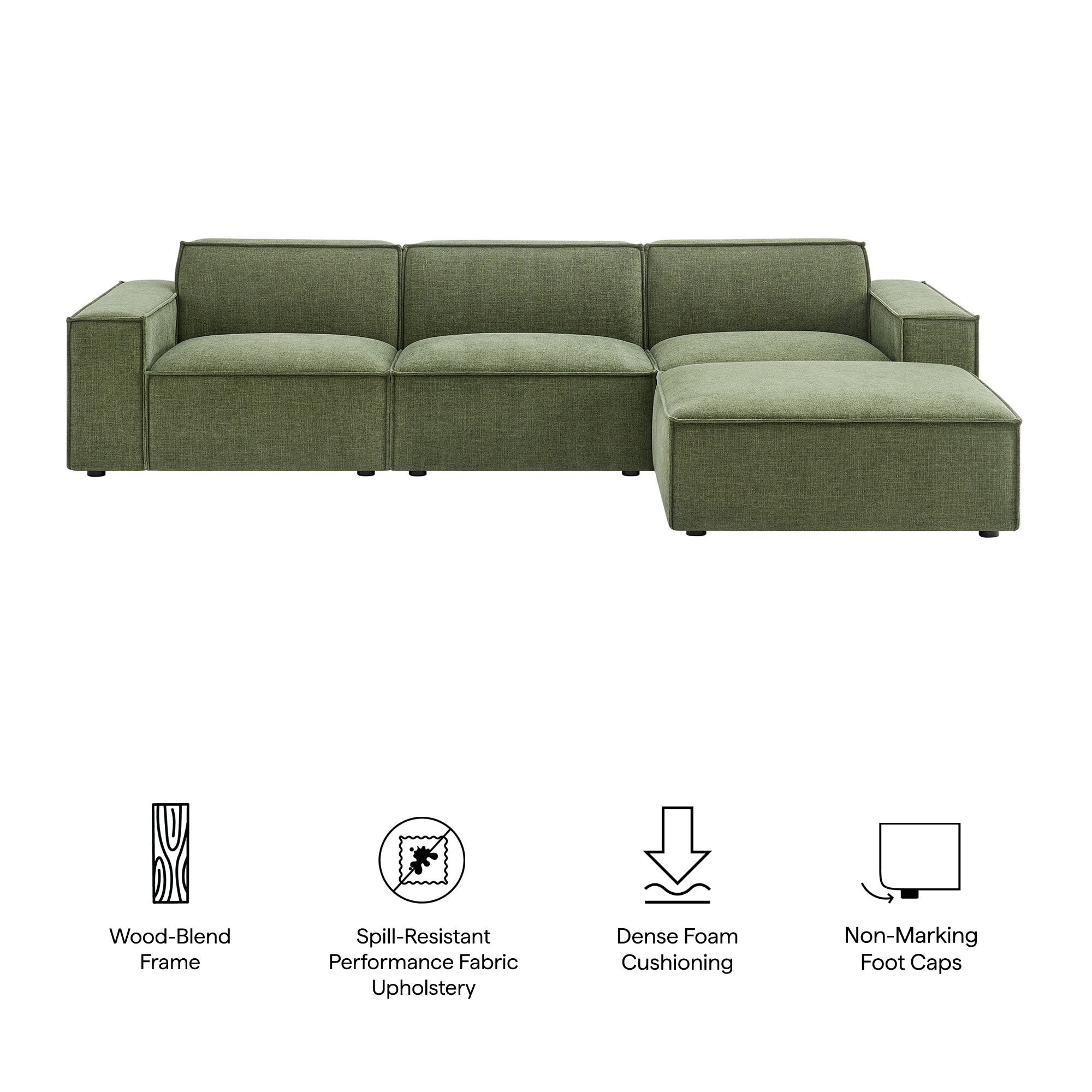 Restore 4-Piece Performance Fabric Upholstered Modular Sofa Set with Ottoman by Modway - Image 21