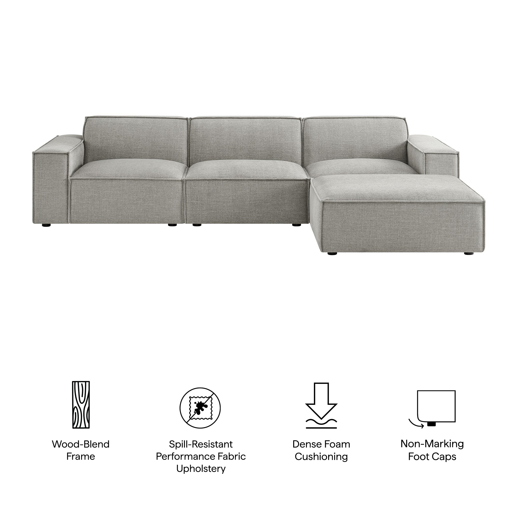 Restore 4-Piece Performance Fabric Upholstered Modular Sofa Set with Ottoman by Modway - Image 47