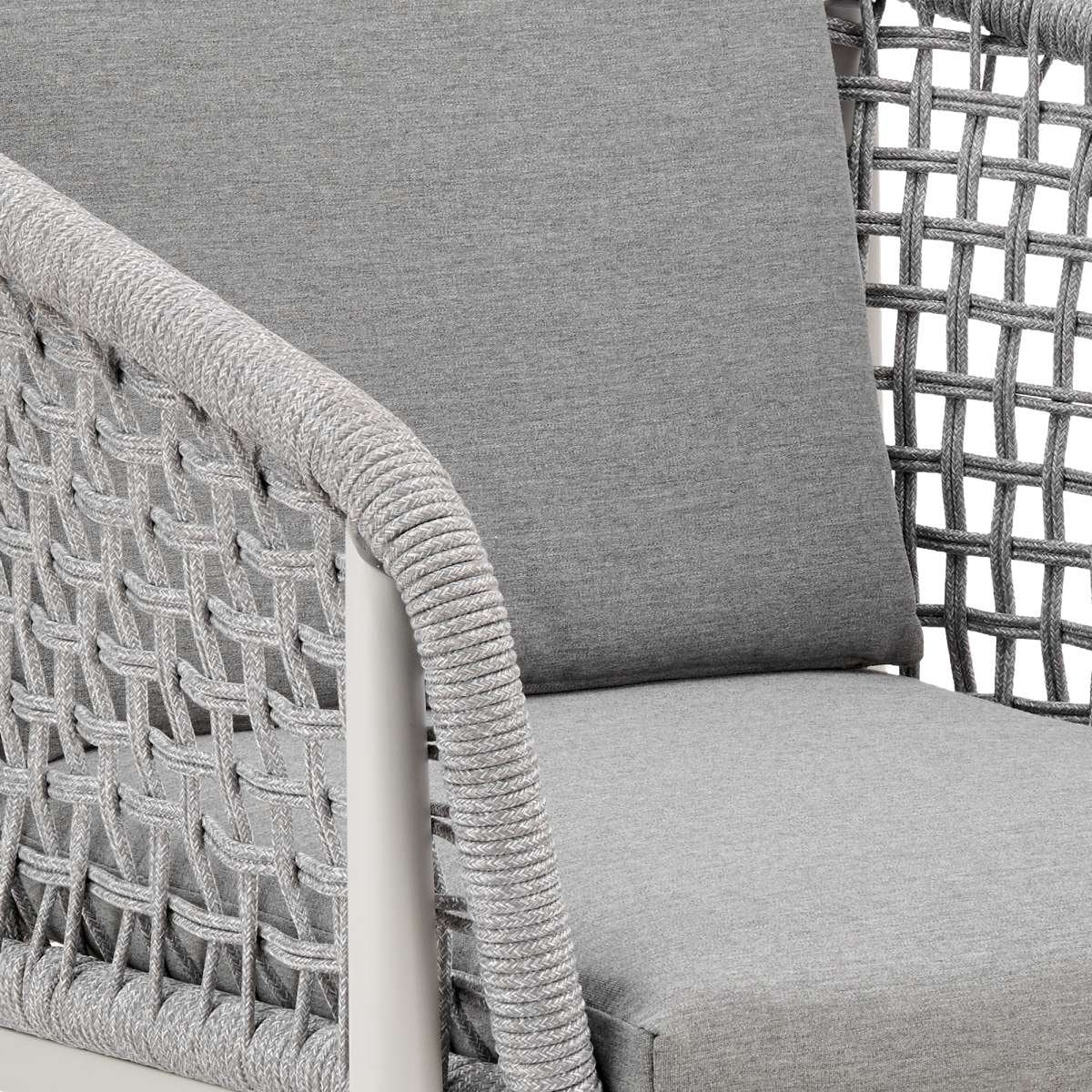 Rhodes Outdoor Patio 5 Piece Dining Set in Aluminum with Sintered Stone and Gray Cushions By Armen Living - Image 5