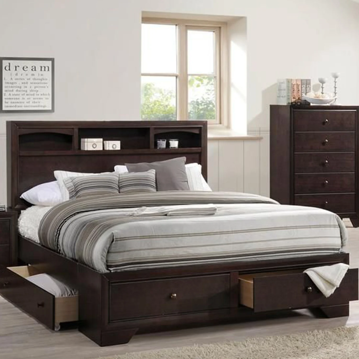 Rich Espresso Finish King Bed With Storage By Homeroots