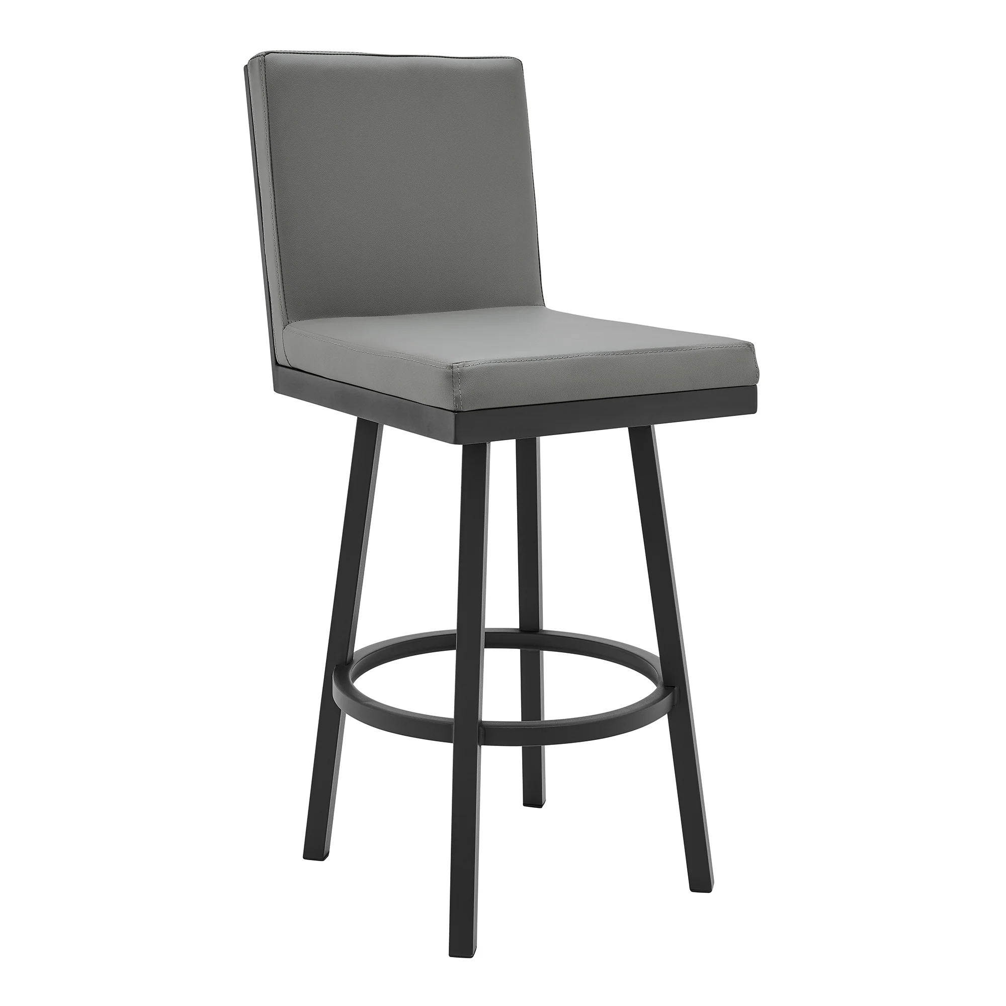 Rochester 26" Swivel Modern Black Metal and Grey Faux Leather Barstool By Armen Living - Image 2