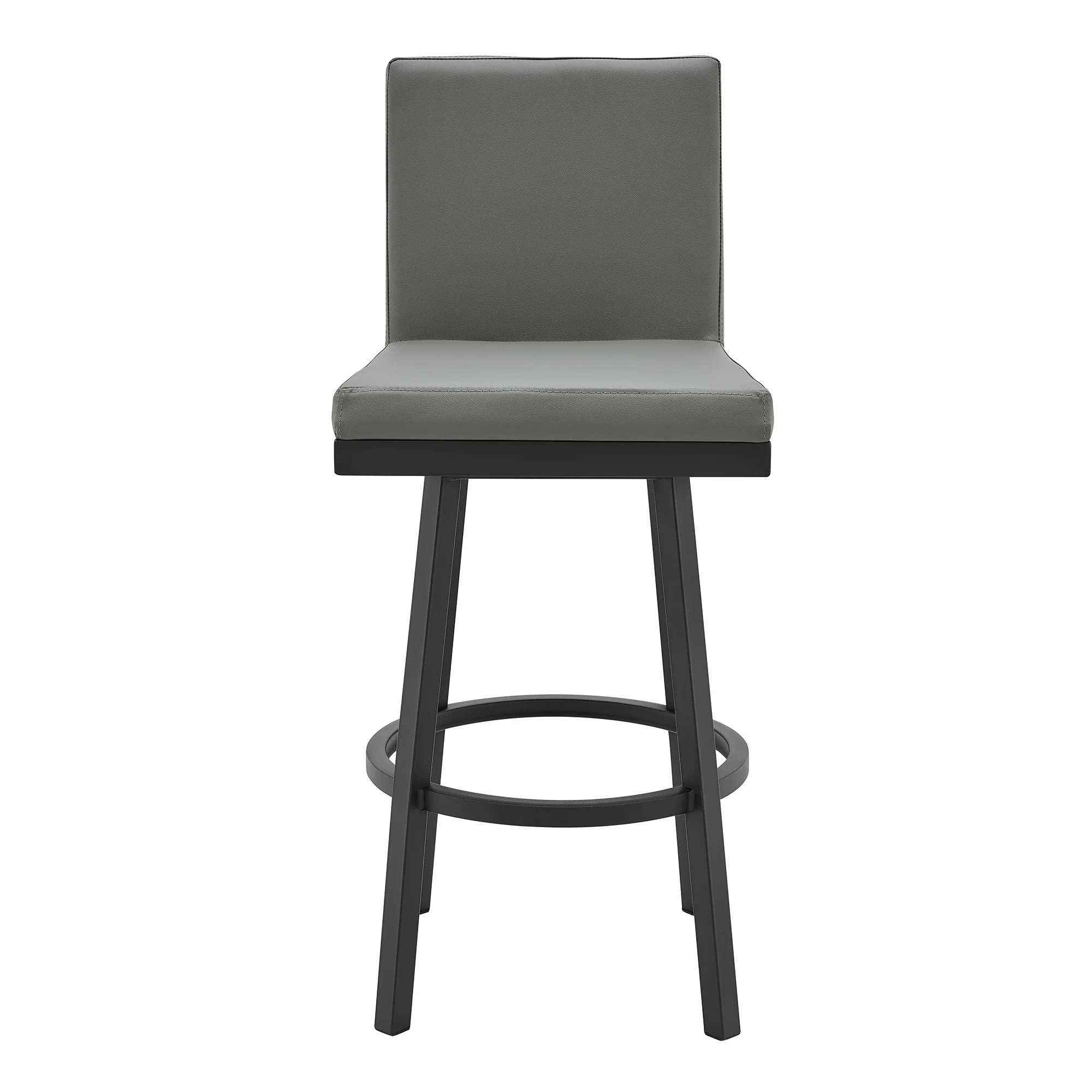 Rochester 26" Swivel Modern Black Metal and Grey Faux Leather Barstool By Armen Living - Image 3