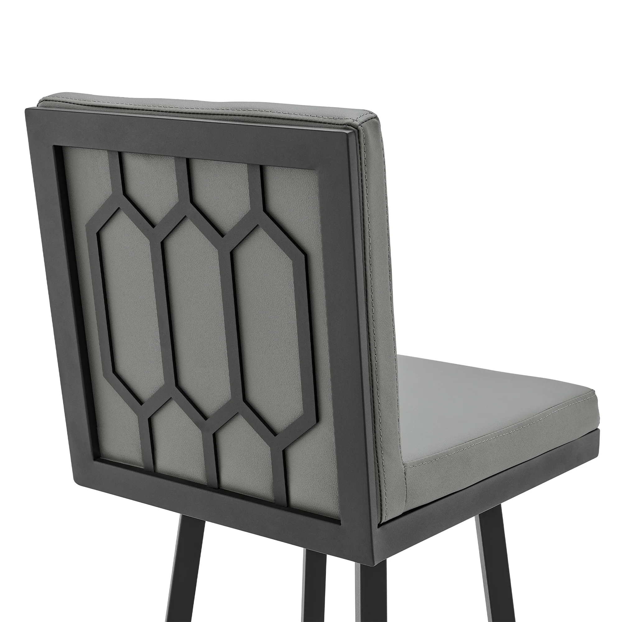 Rochester 30" Swivel Modern Black Metal and Grey Faux Leather Barstool By Armen Living - Image 6