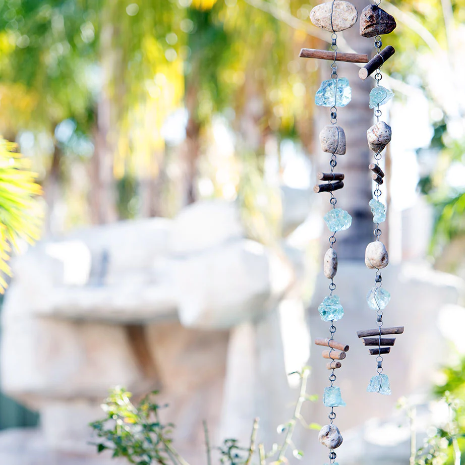 Rocky Stone & Glass Garlands w/ Driftwood Set of 4 By Garden Age Supply