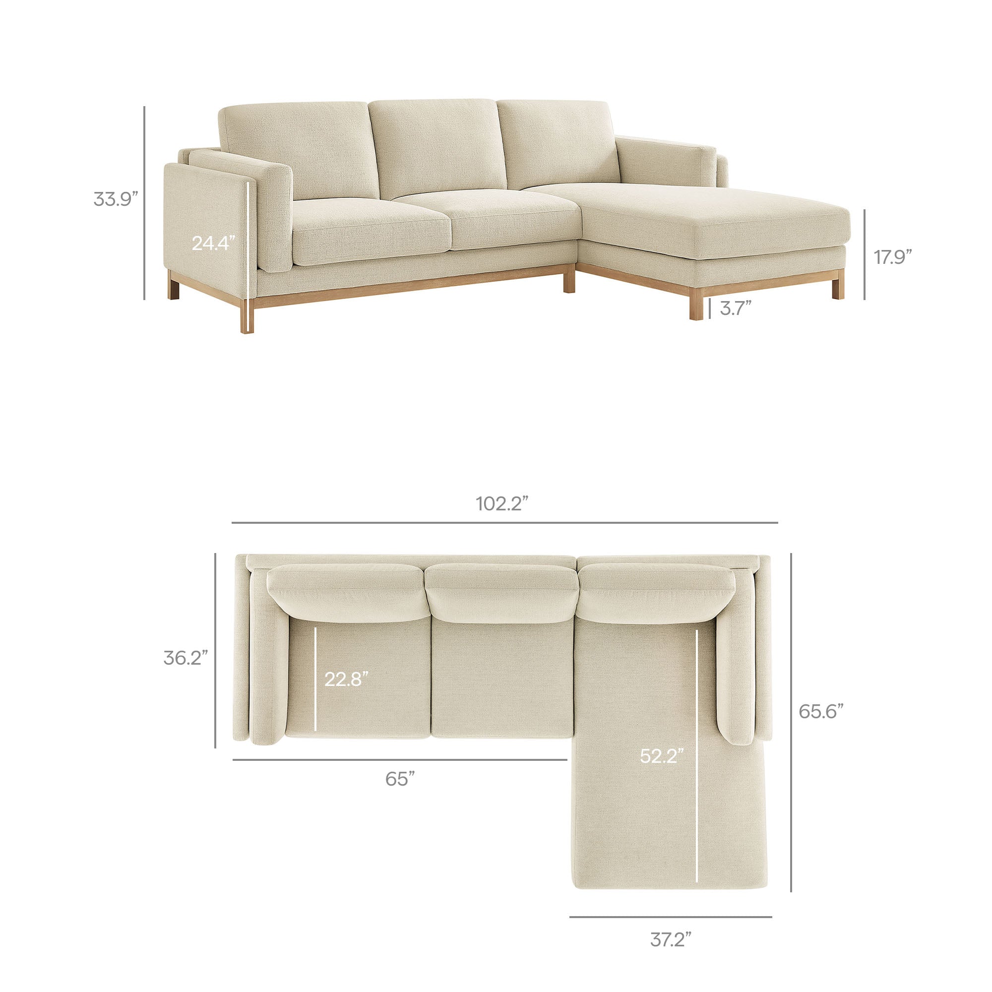 Roscoe Right-Facing Fabric Sectional Sofa with Chaise by Modway - Image 6