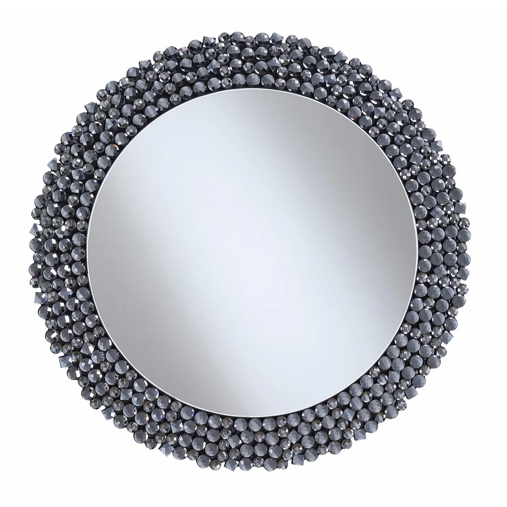 Round Contemporary Wall Mirror, Silver By Benzara