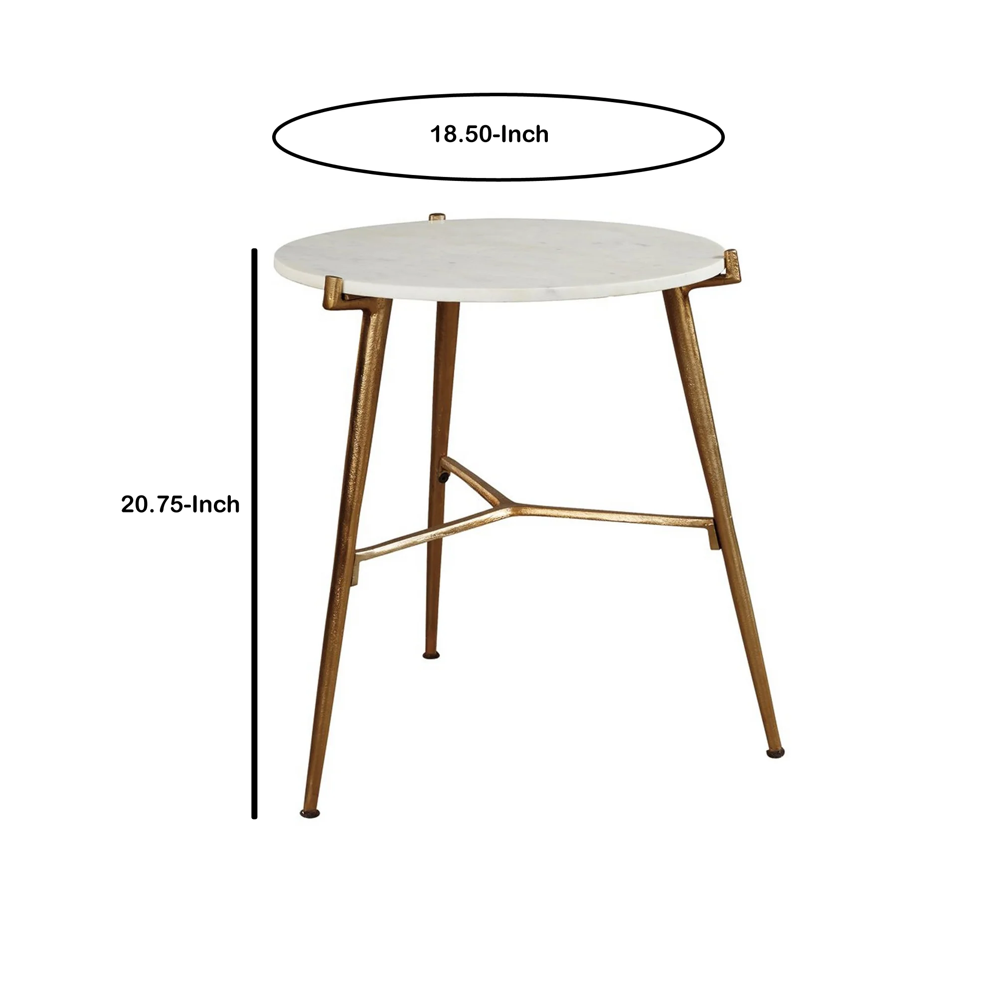 Round Marble Top Accent Table With Angled Metal Legs Gold And White By Benzara - Image 5