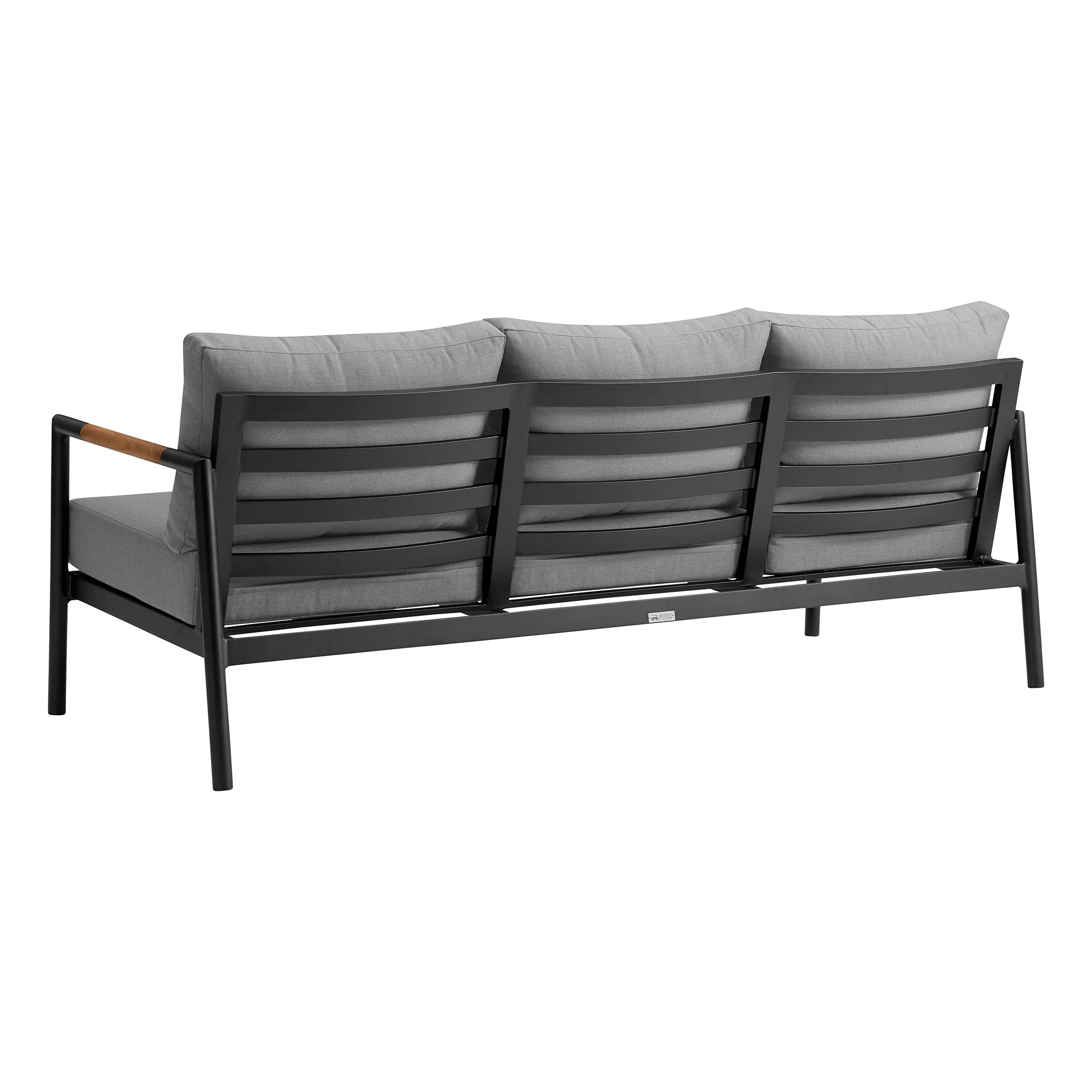 Royal 4 Piece Black Aluminum and Teak Outdoor Seating Set with Dark Gray Cushions By Armen Living - Image 4