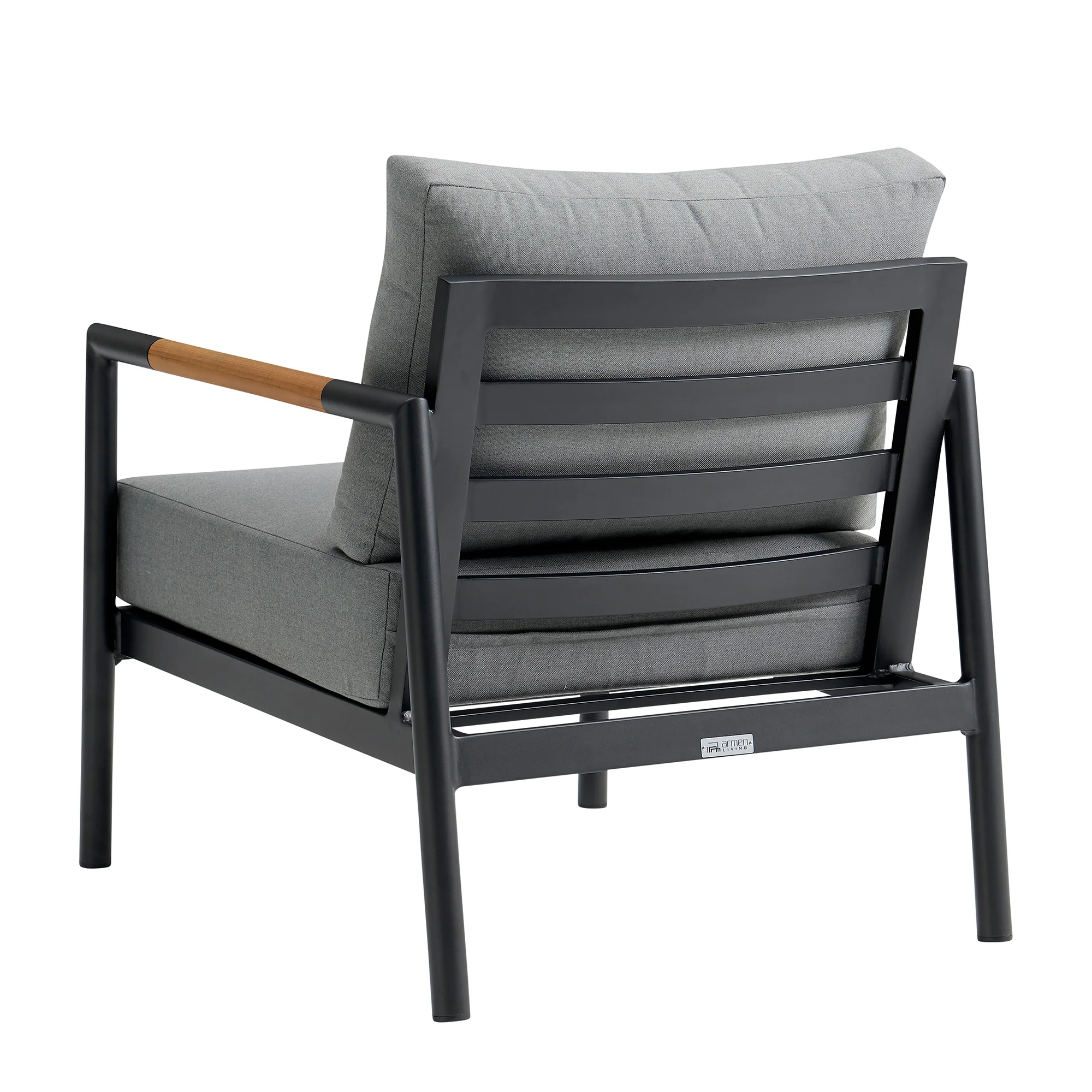 Royal 4 Piece Black Aluminum and Teak Outdoor Seating Set with Dark Gray Cushions By Armen Living - Image 6