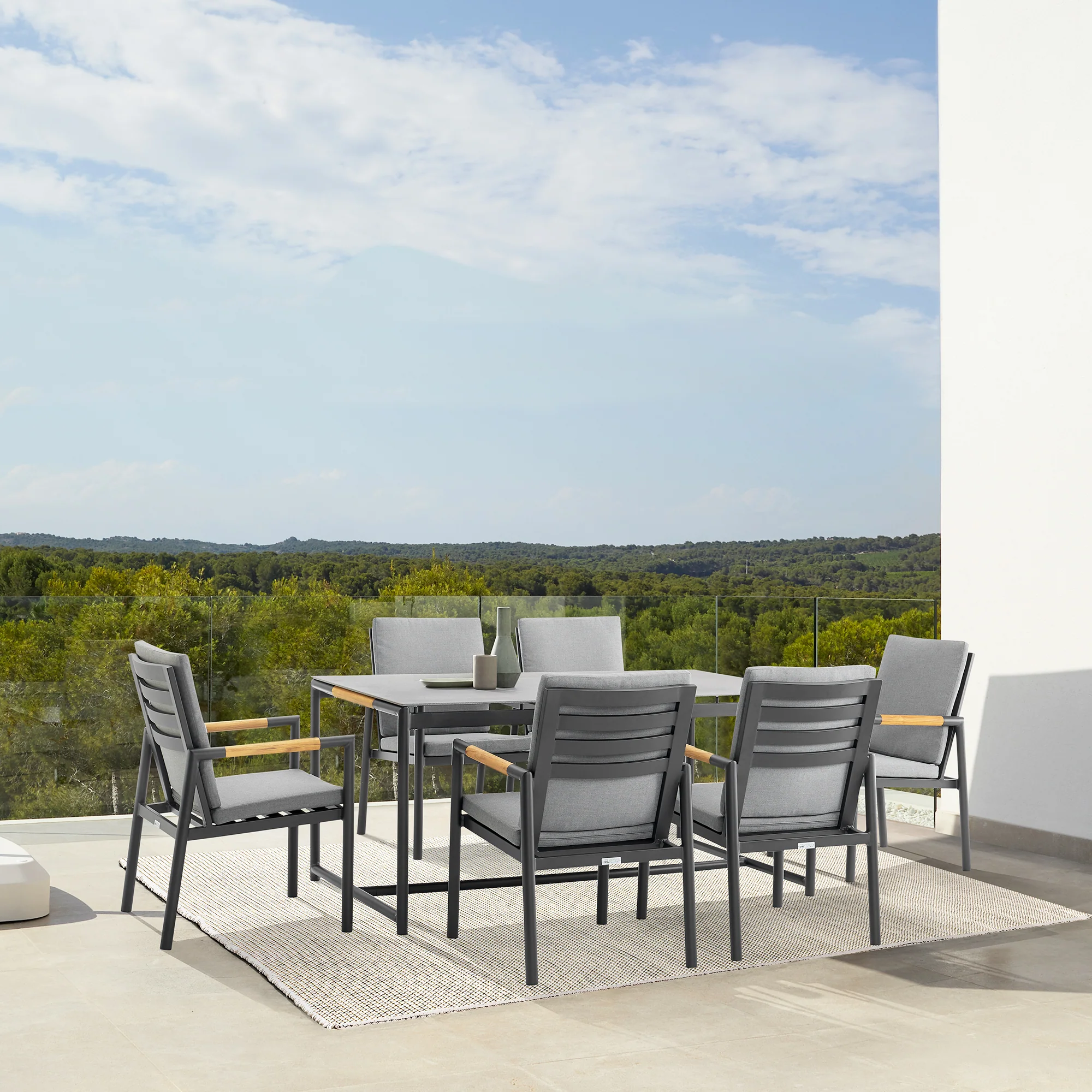 Royal Black Aluminum and Teak Outdoor Dining Chair with Dark Gray Fabric - Set of 2 By Armen Living - Image 3