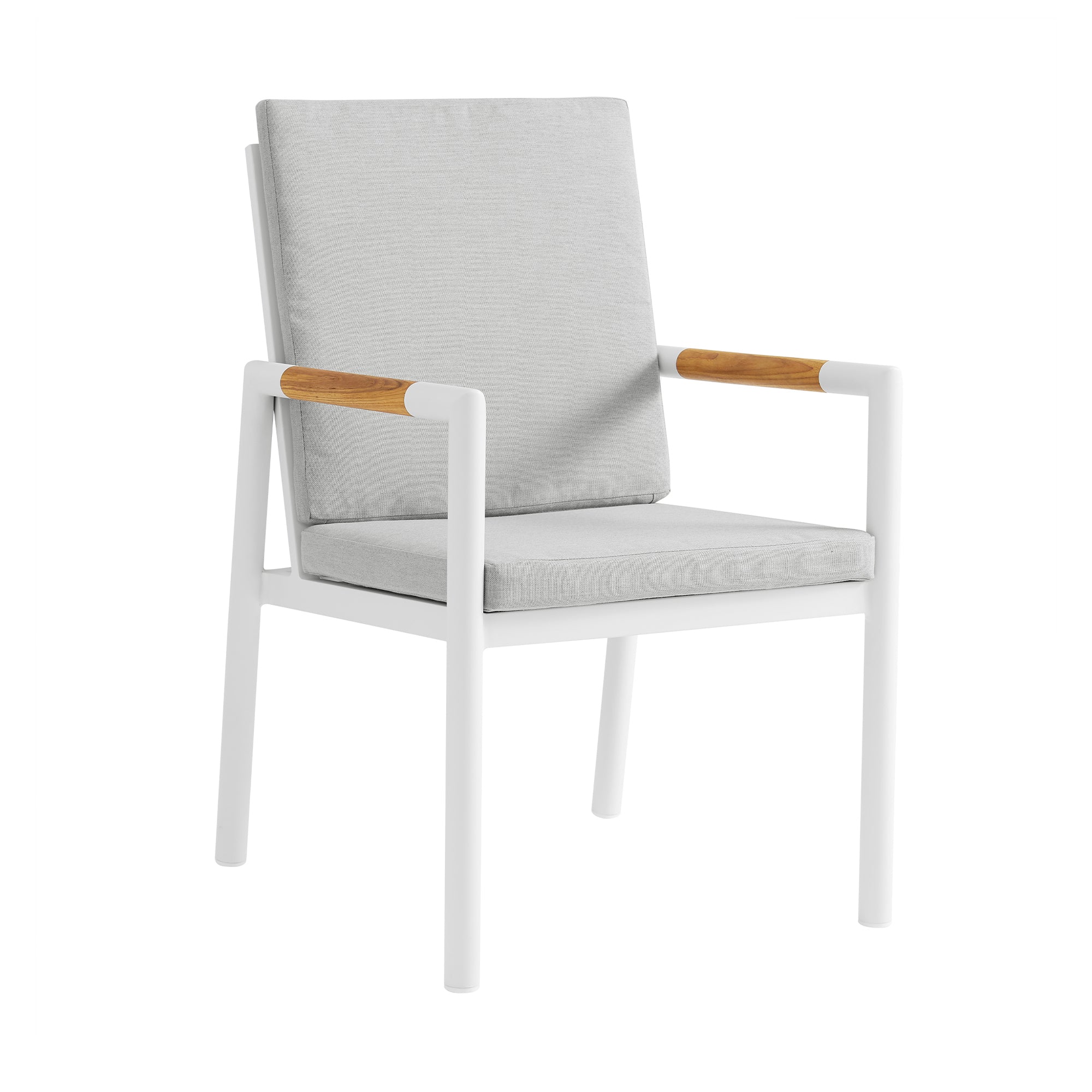 Royal White Aluminum and Teak Outdoor Dining Chair with Light Gray Fabric - Set of 2 By Armen Living - Image 4