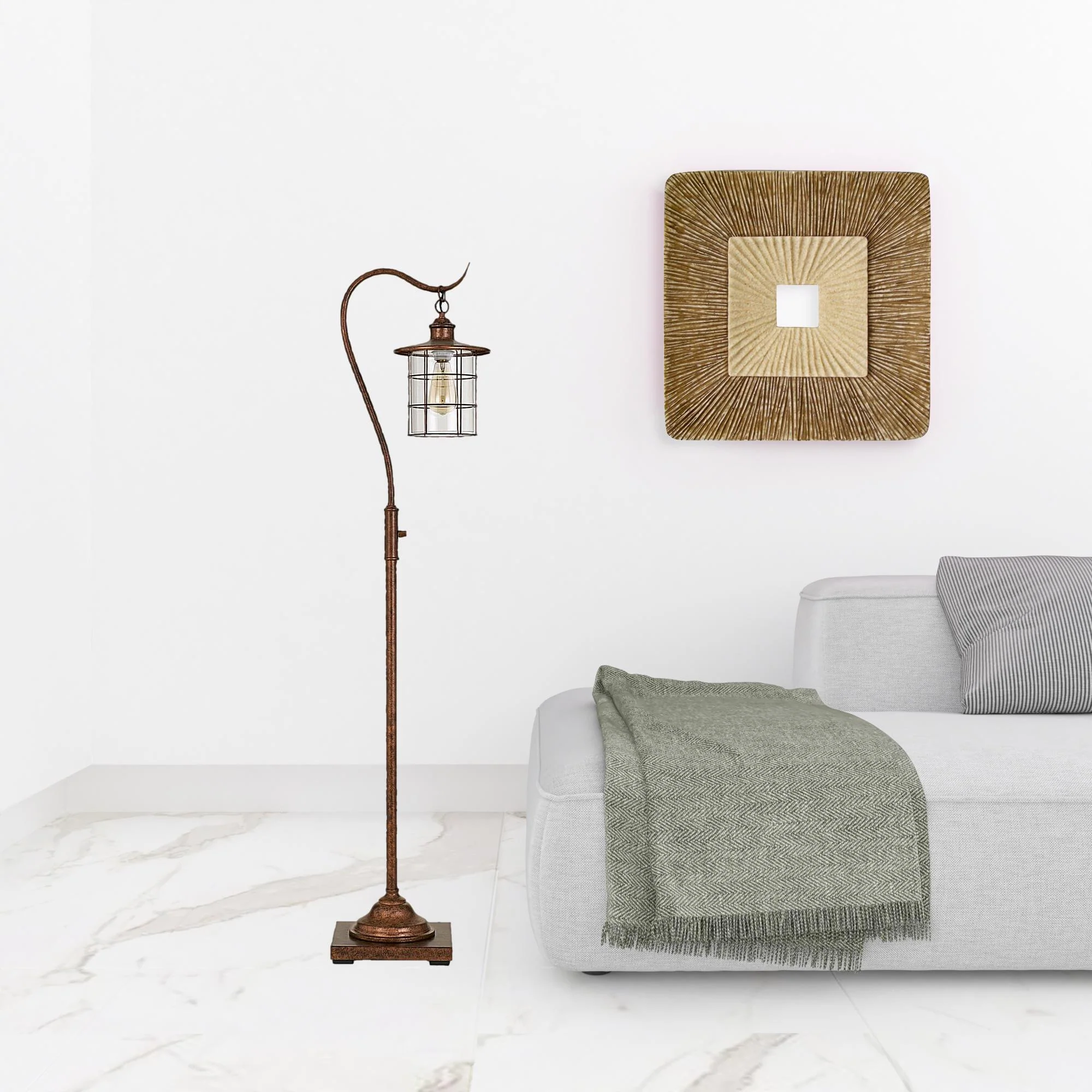 Rusted Traditional Shaped Floor Lamp With Rust Transparent Glass Drum Shade By Homeroots - Image 2