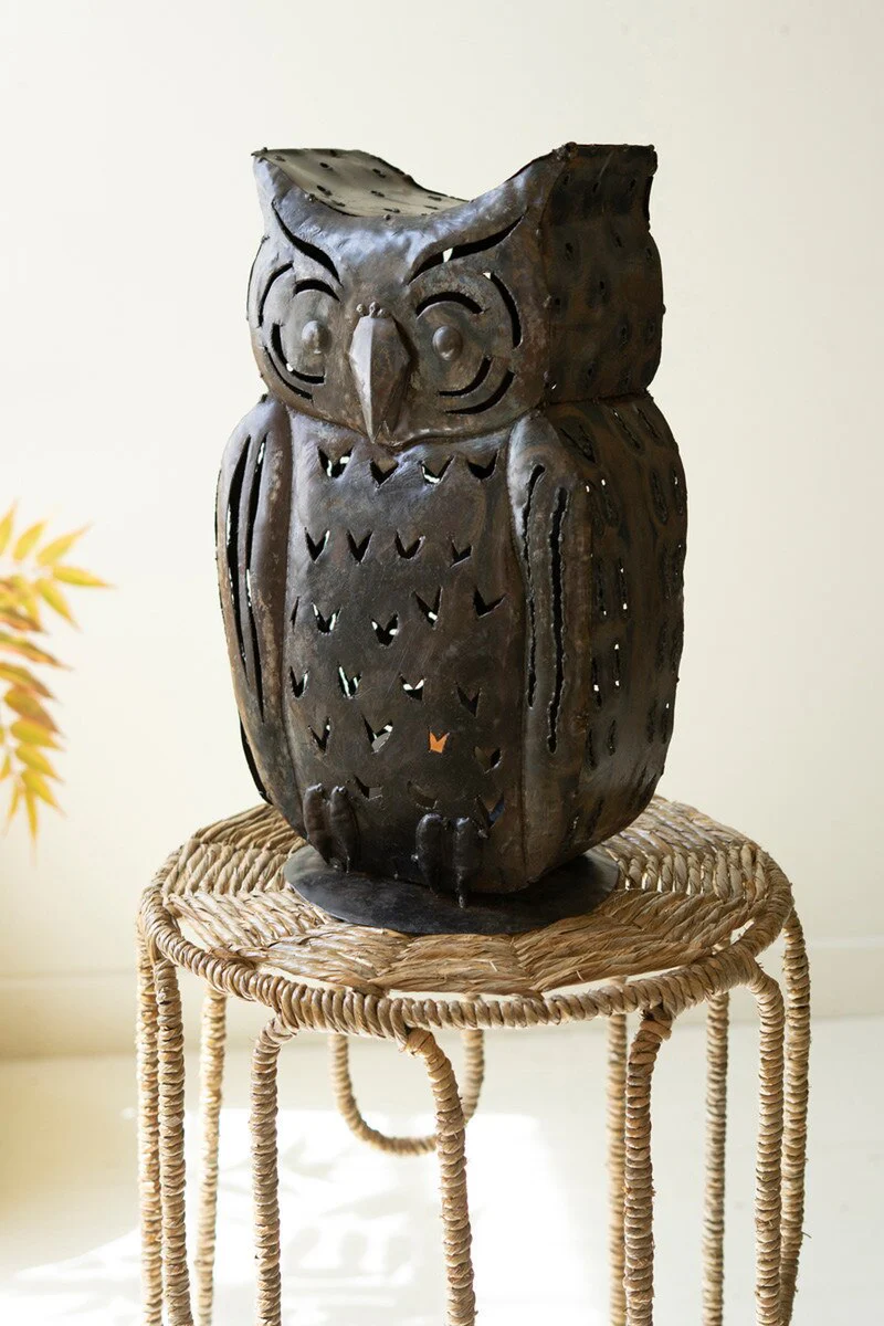 Rustic Iron Owl Luminary By Kalalou