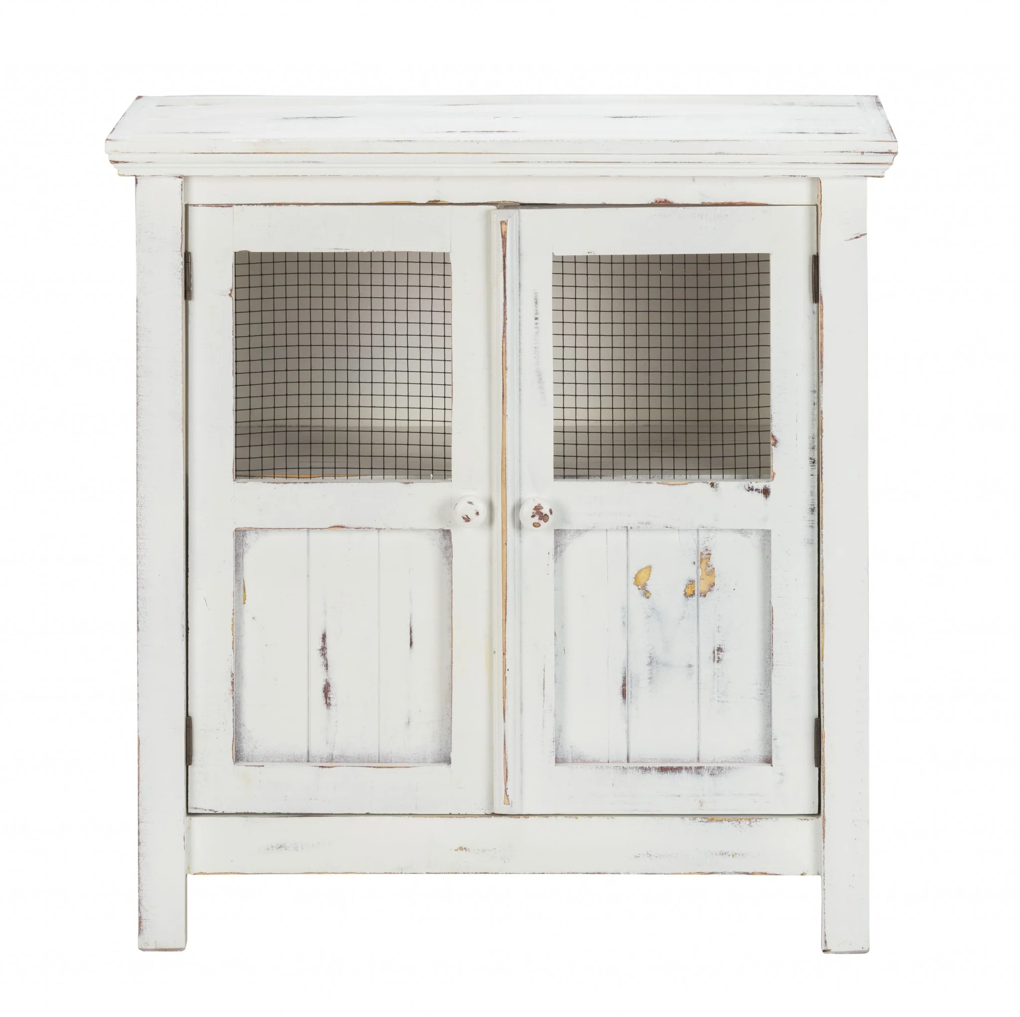Rustic White Wood And Wire Two Door Accent Cabinet By Homeroots