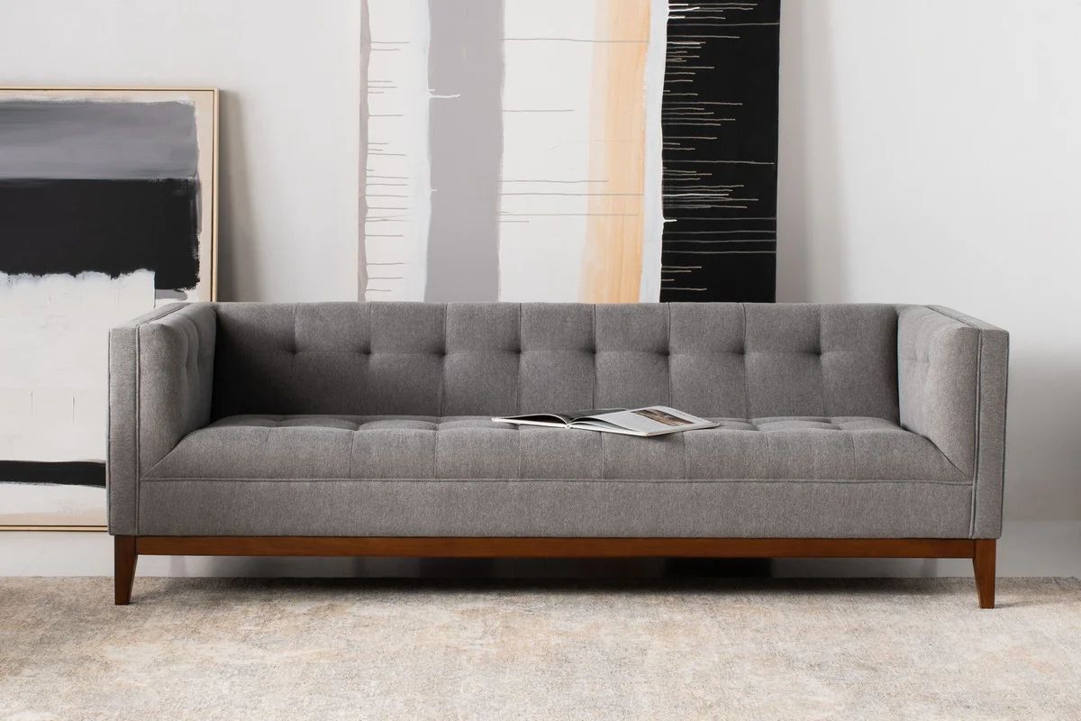 Safavieh Garnet Linen Tufted Upholstered Fabric Sofa - Light Gray