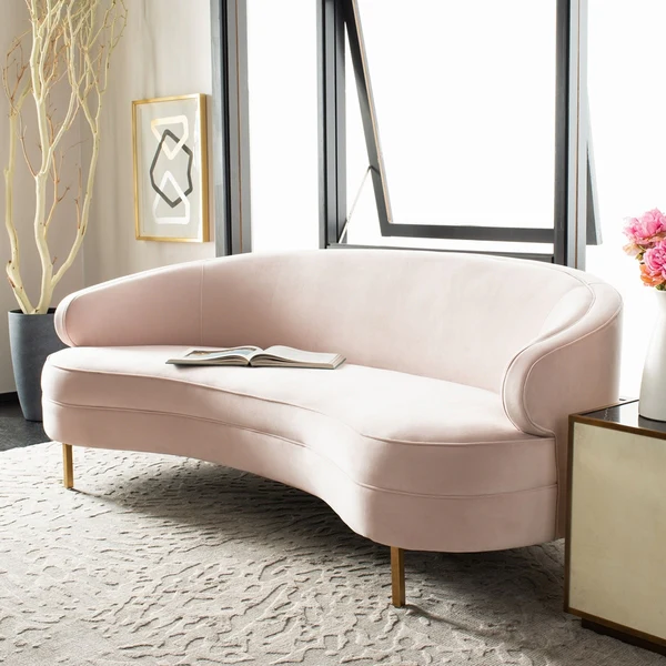 Safavieh Primrose Curved Velvet Sofa - Light Pink