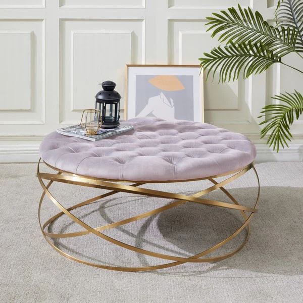 Safavieh Rumi Tufted Velvet Ottoman - Pale Taupe