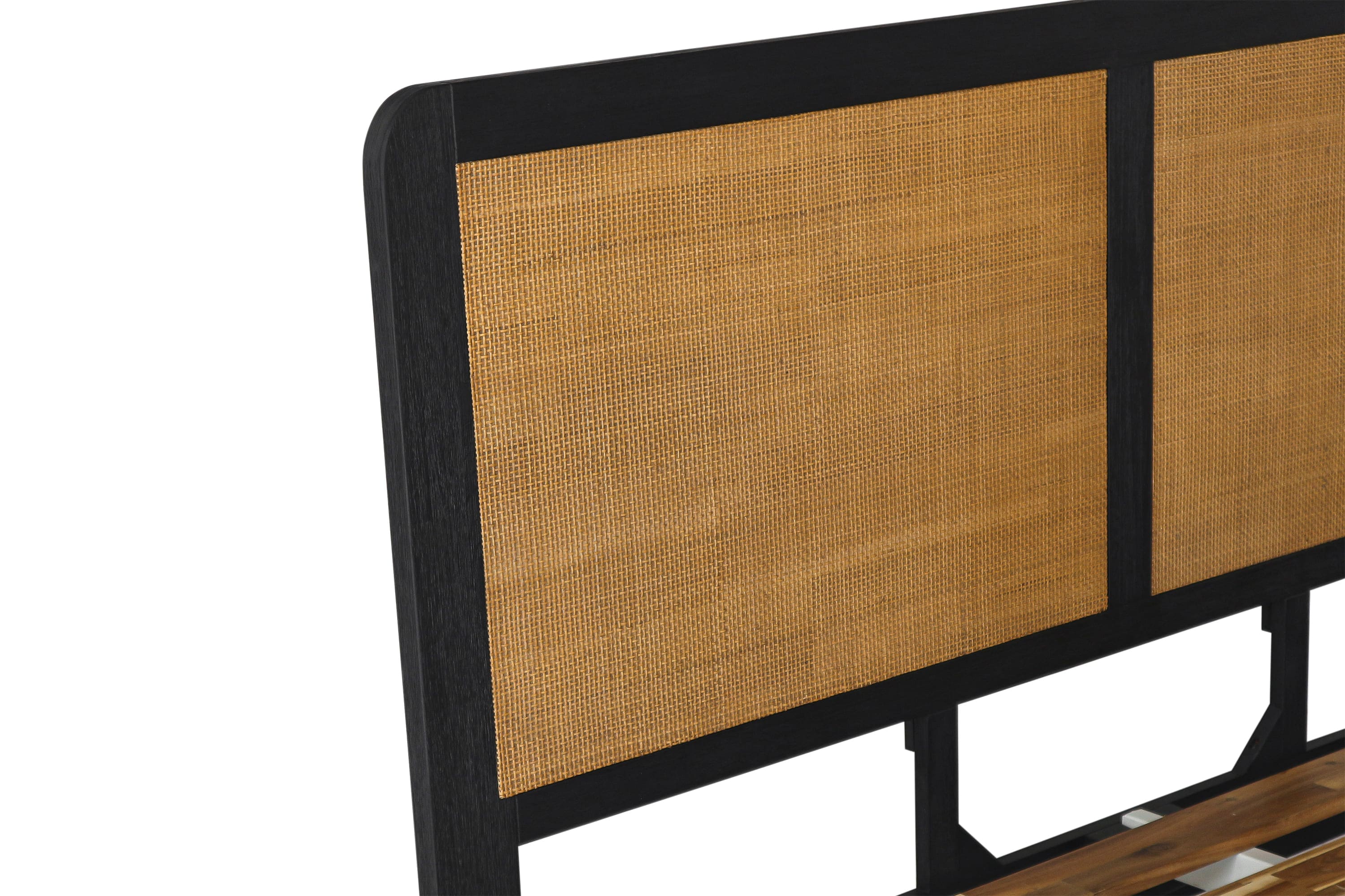 Saratoga 3 Piece King Bedroom Set in Black Acacia Wood and Rattan By Armen Living - Image 7