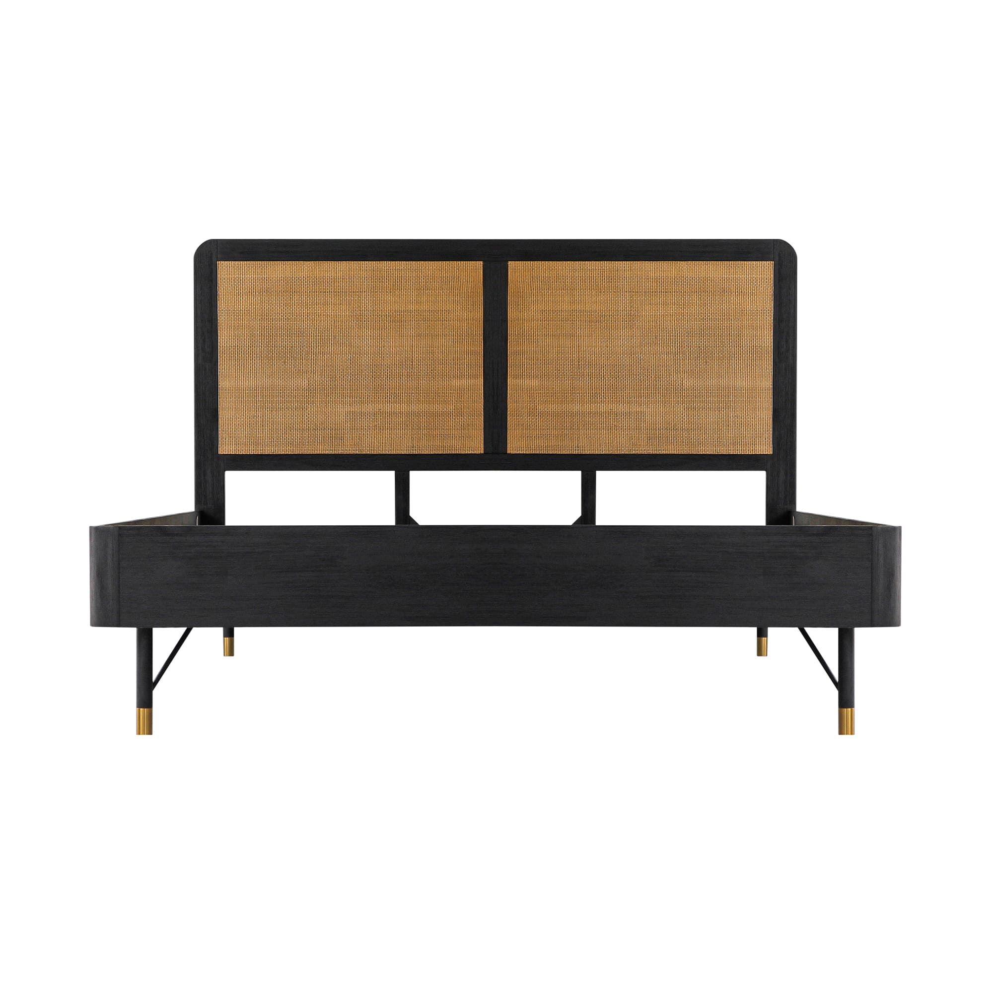 Saratoga 4 Piece King Bedroom Set in Black Acacia Wood and Rattan By Armen Living - Image 3