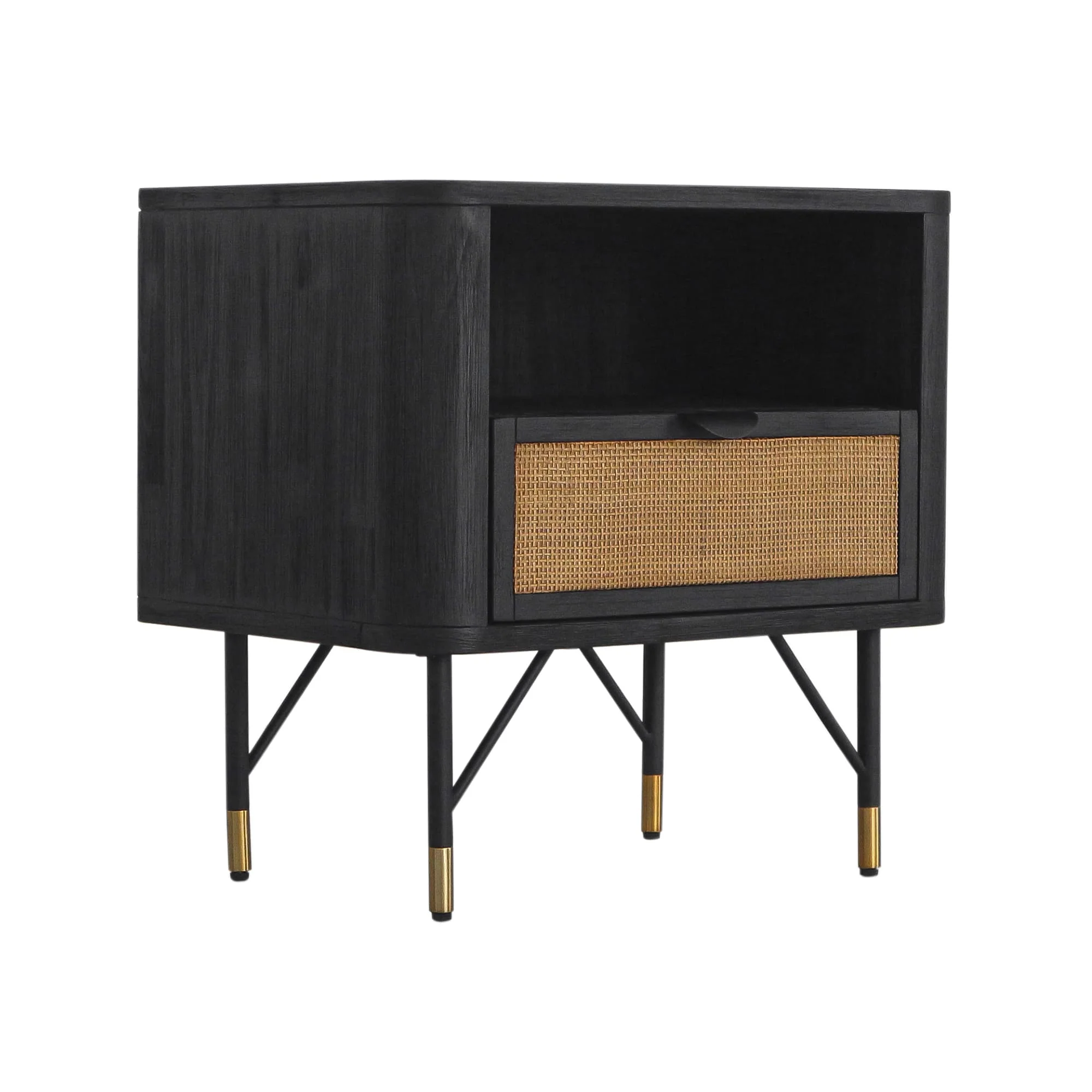 Saratoga 4 Piece Queen Bedroom Set in Black Acacia Wood and Rattan By Armen Living - Image 10