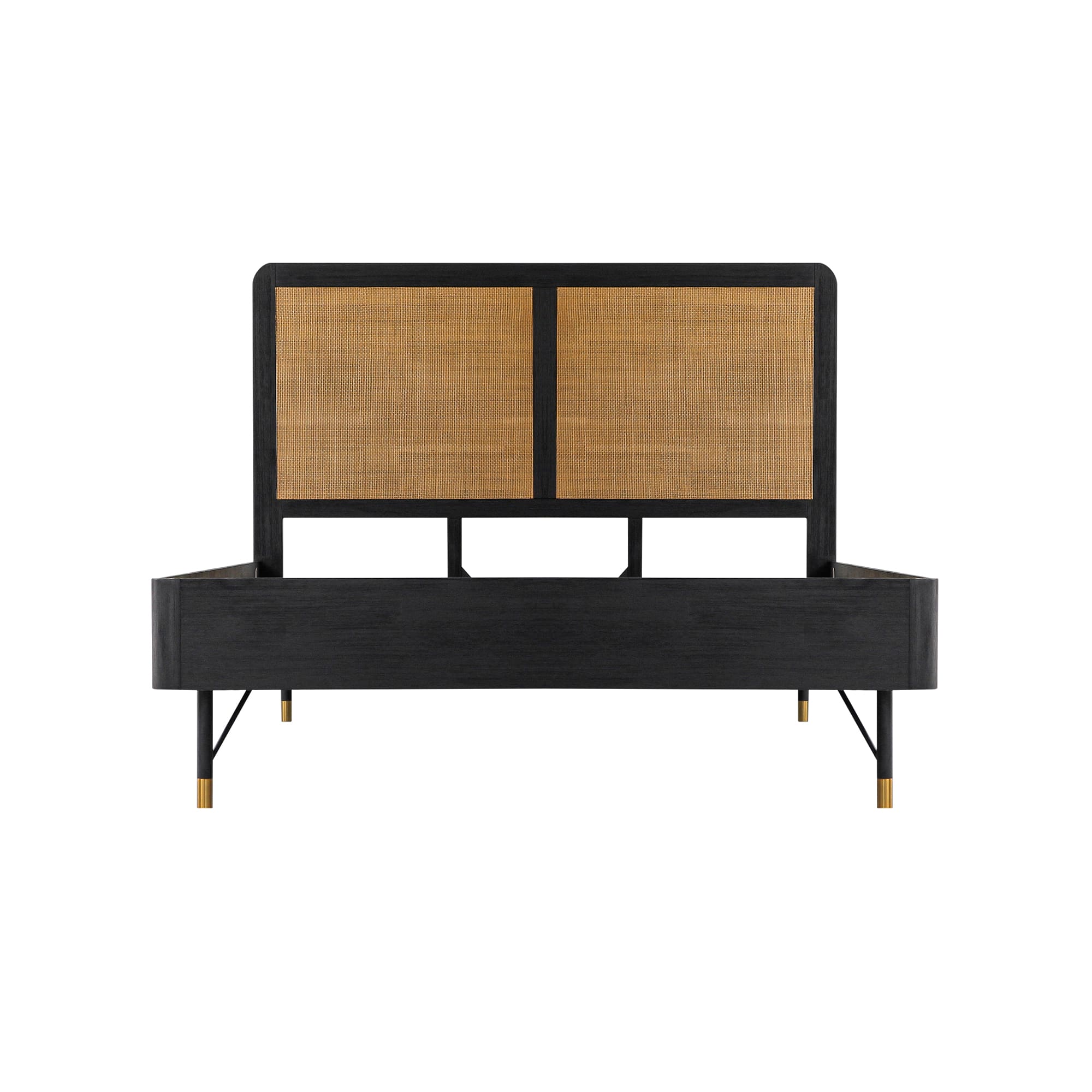 Saratoga 4 Piece Queen Bedroom Set in Black Acacia Wood and Rattan By Armen Living - Image 3