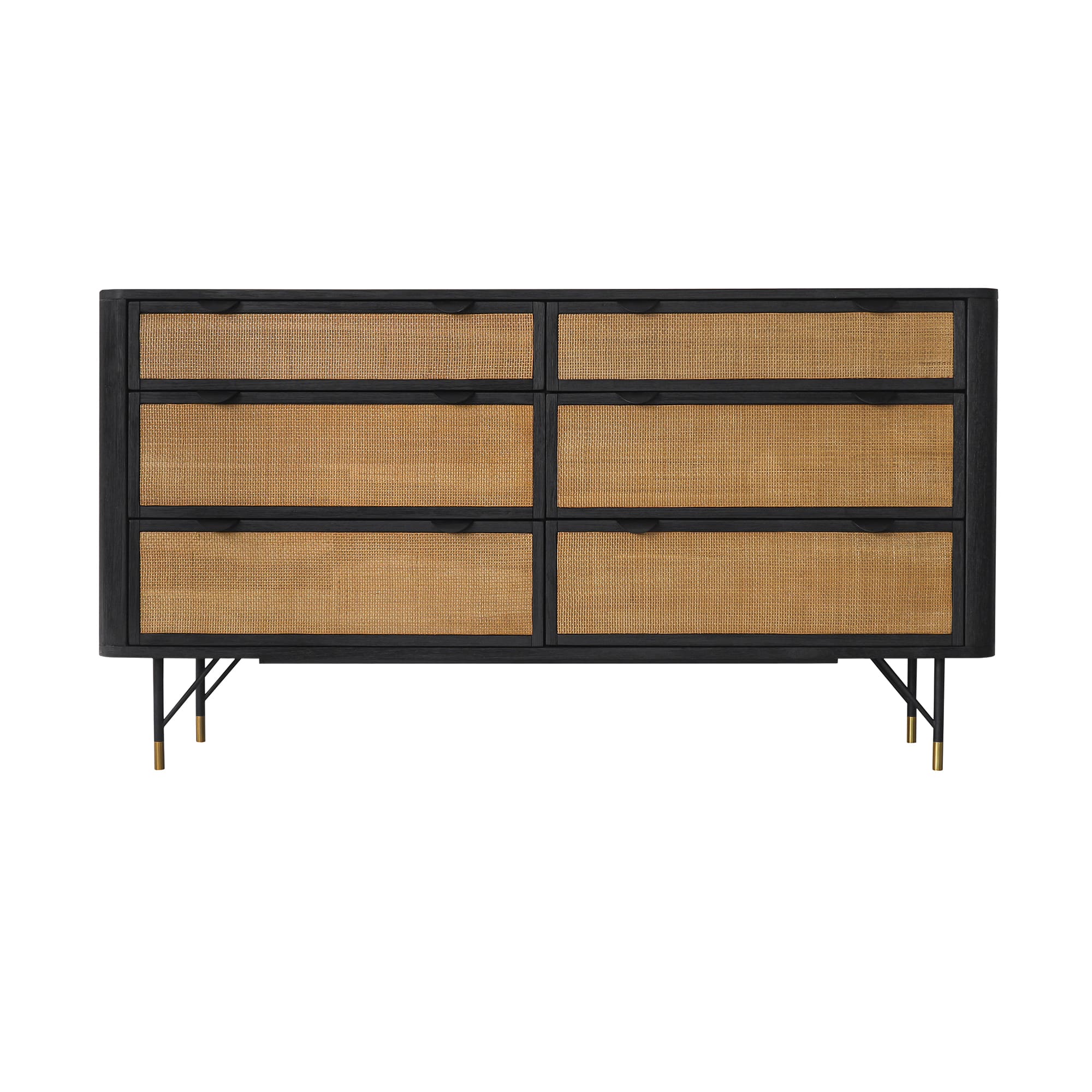 Saratoga 4 Piece Queen Bedroom Set in Black Acacia Wood and Rattan By Armen Living - Image 5