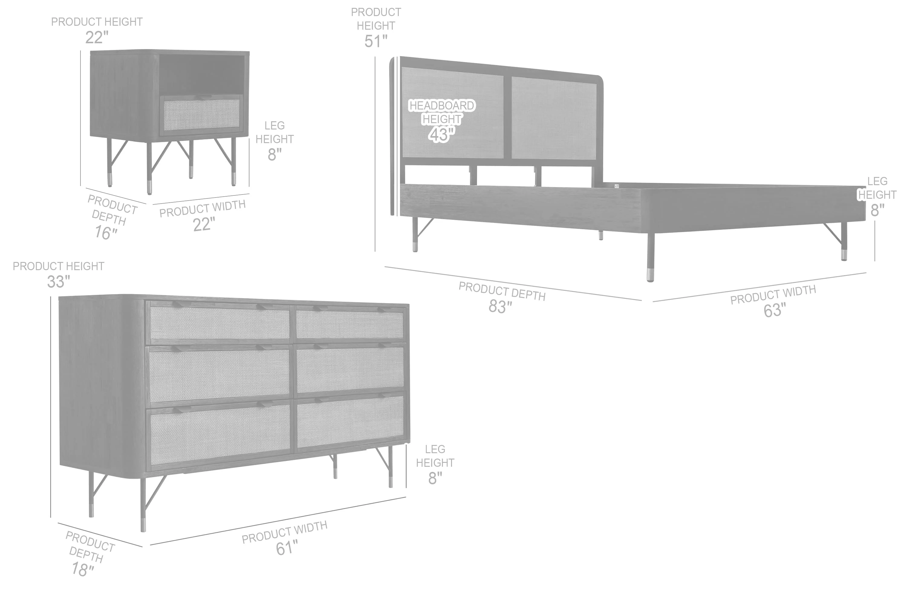 Saratoga 4 Piece Queen Bedroom Set in Black Acacia Wood and Rattan By Armen Living - Image 9
