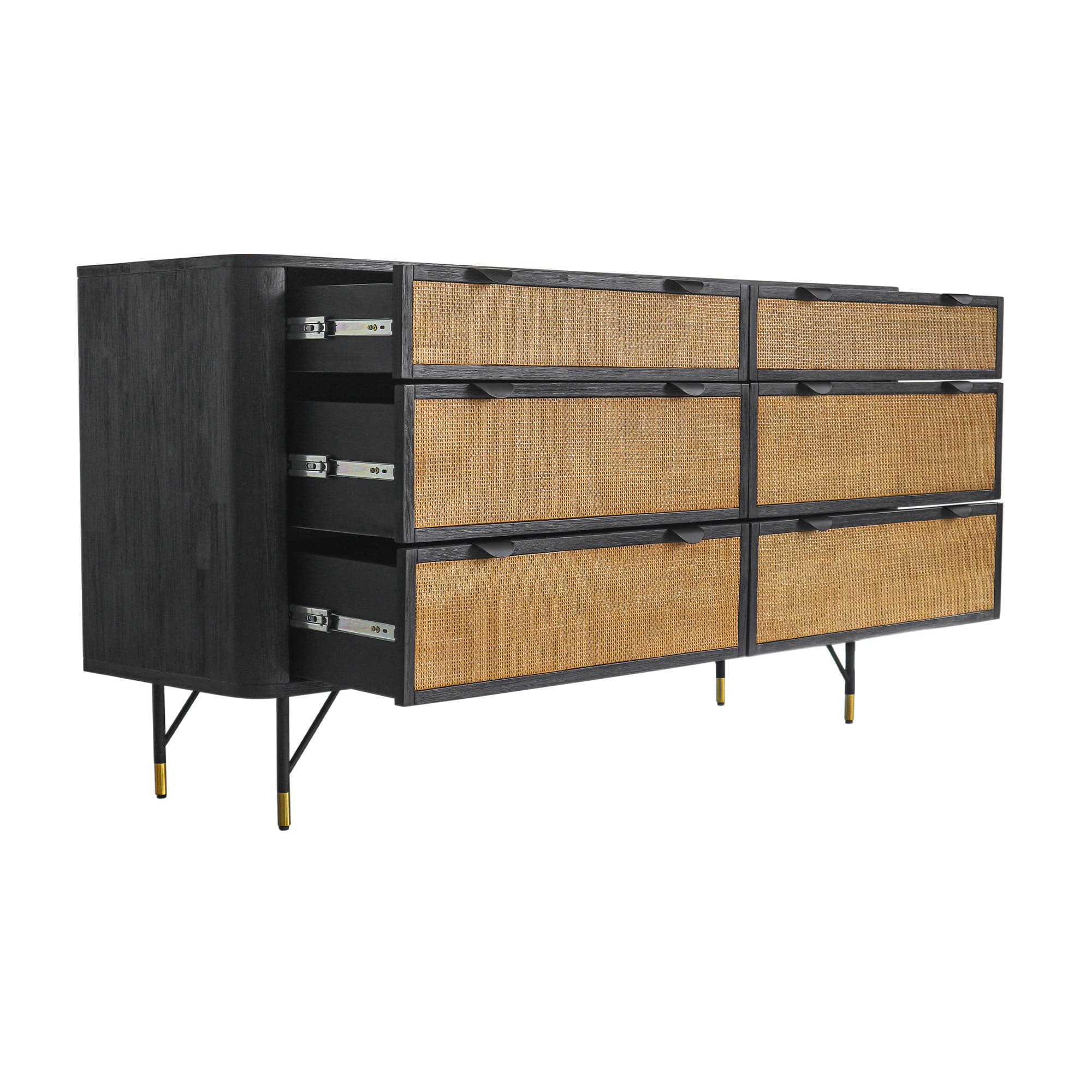 Saratoga 6 Drawer Dresser in Black Acacia with Rattan By Armen Living - Image 5