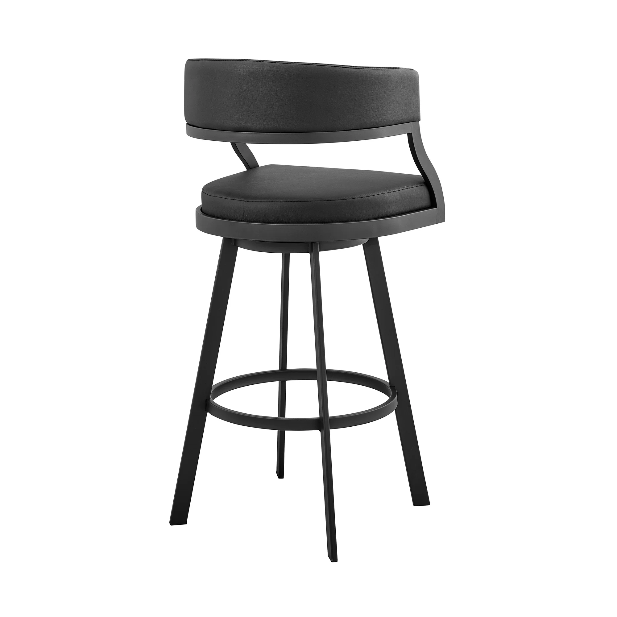 Saturn 26" Counter Height Swivel Black Faux Leather and Metal Bar Stool By Armen Living - Image 5
