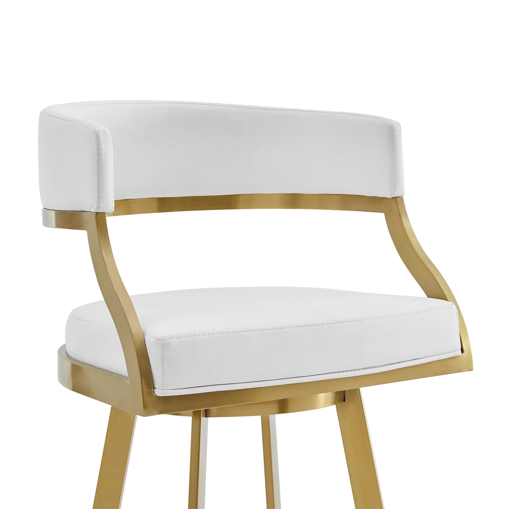 Saturn 26" Swivel Counter Stool with Gold Brushed Stainless Steel and White Faux Leather By Armen Living - Image 5