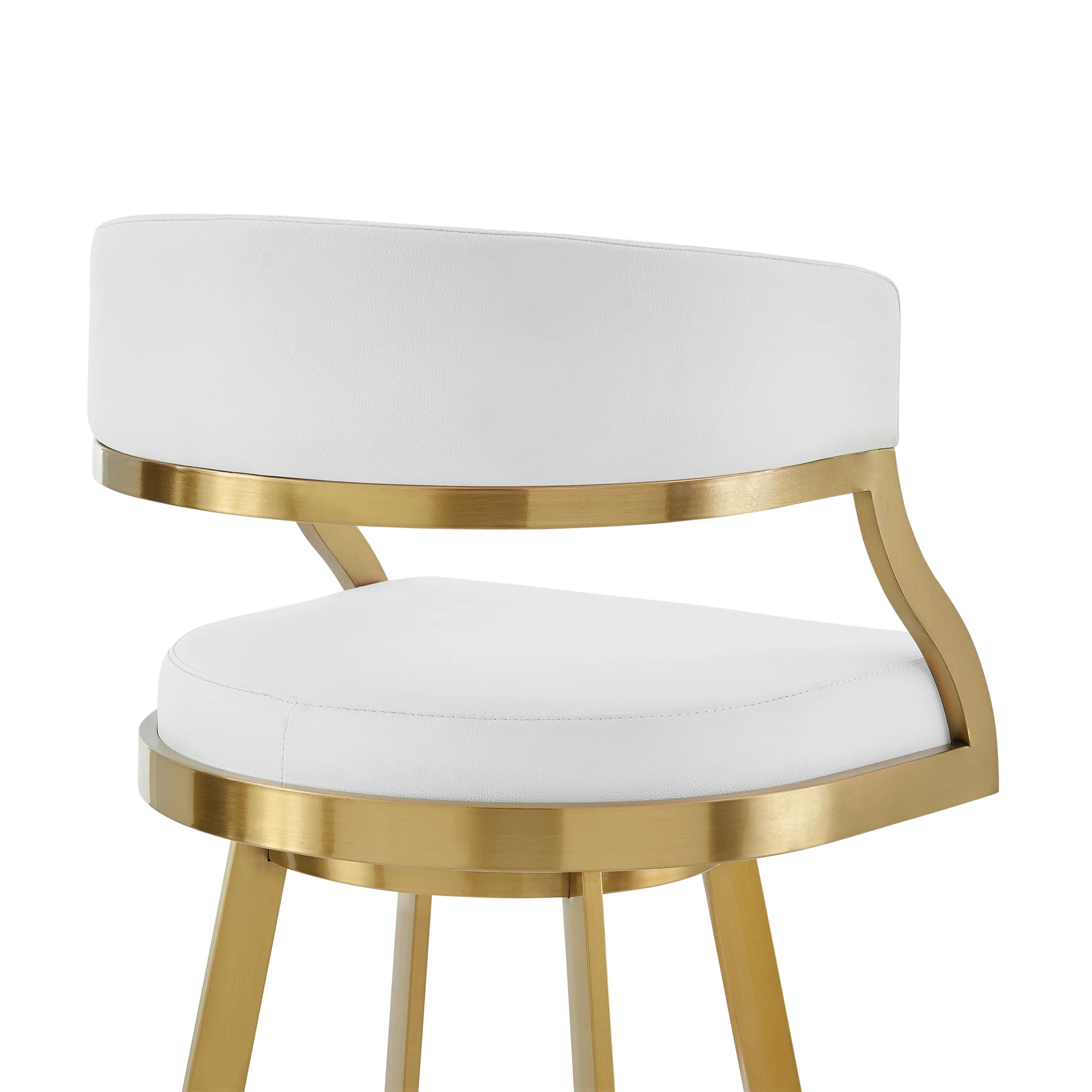Saturn 26" Swivel Counter Stool with Gold Brushed Stainless Steel and White Faux Leather By Armen Living - Image 6