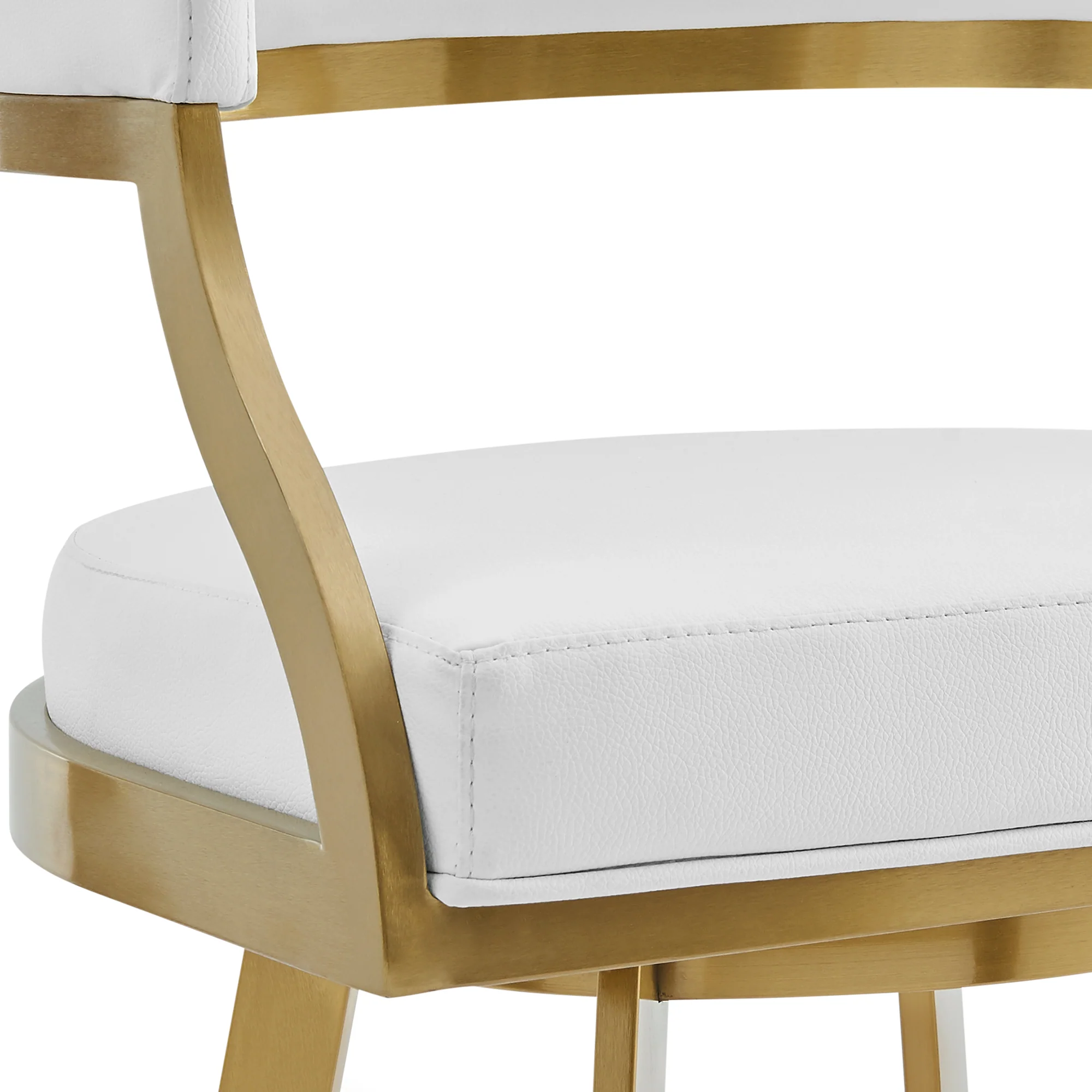Saturn 26" Swivel Counter Stool with Gold Brushed Stainless Steel and White Faux Leather By Armen Living - Image 7
