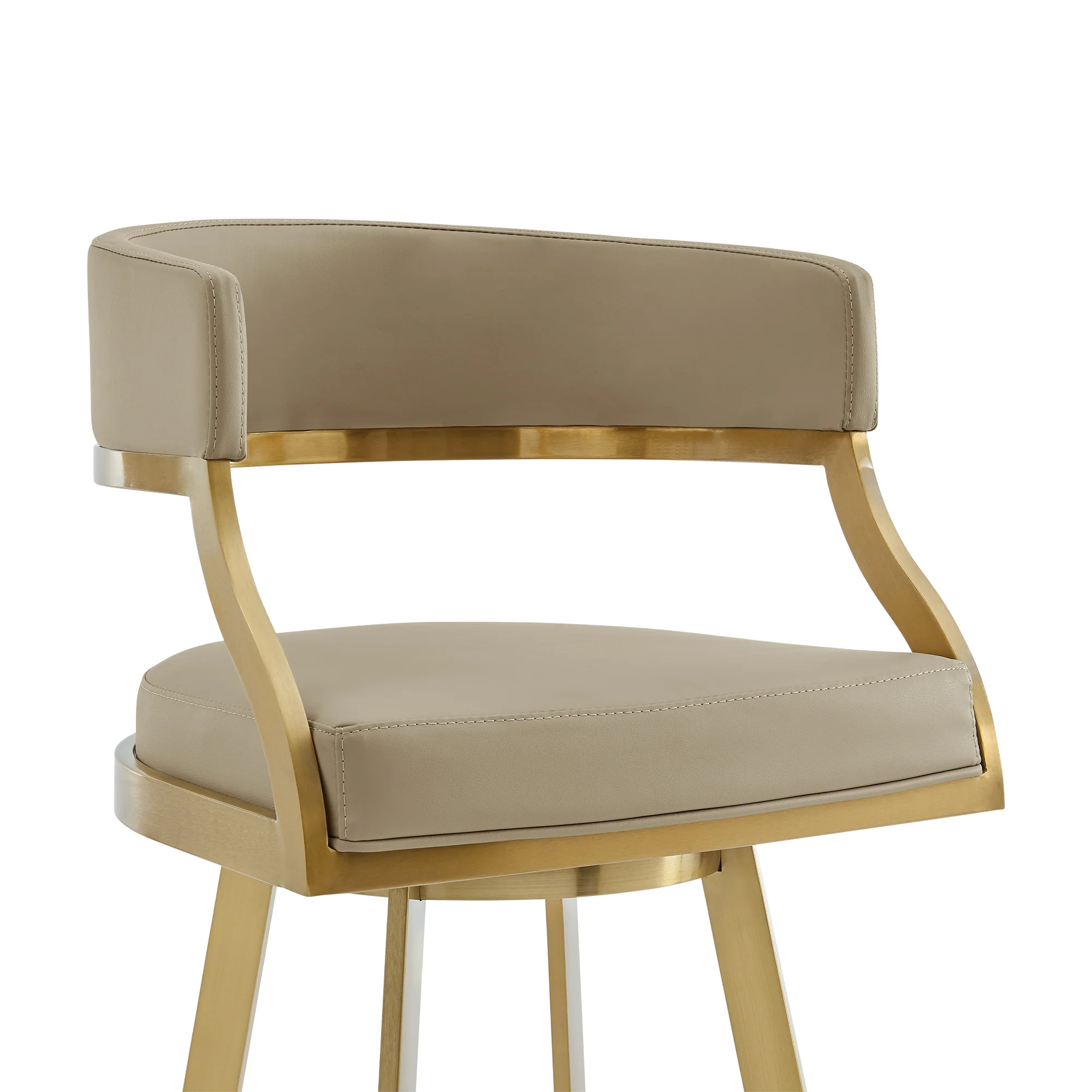 Saturn 30" Swivel Bar Stool with Gold Brushed Stainless Steel and Light Sand Faux Leather By Armen Living - Image 5