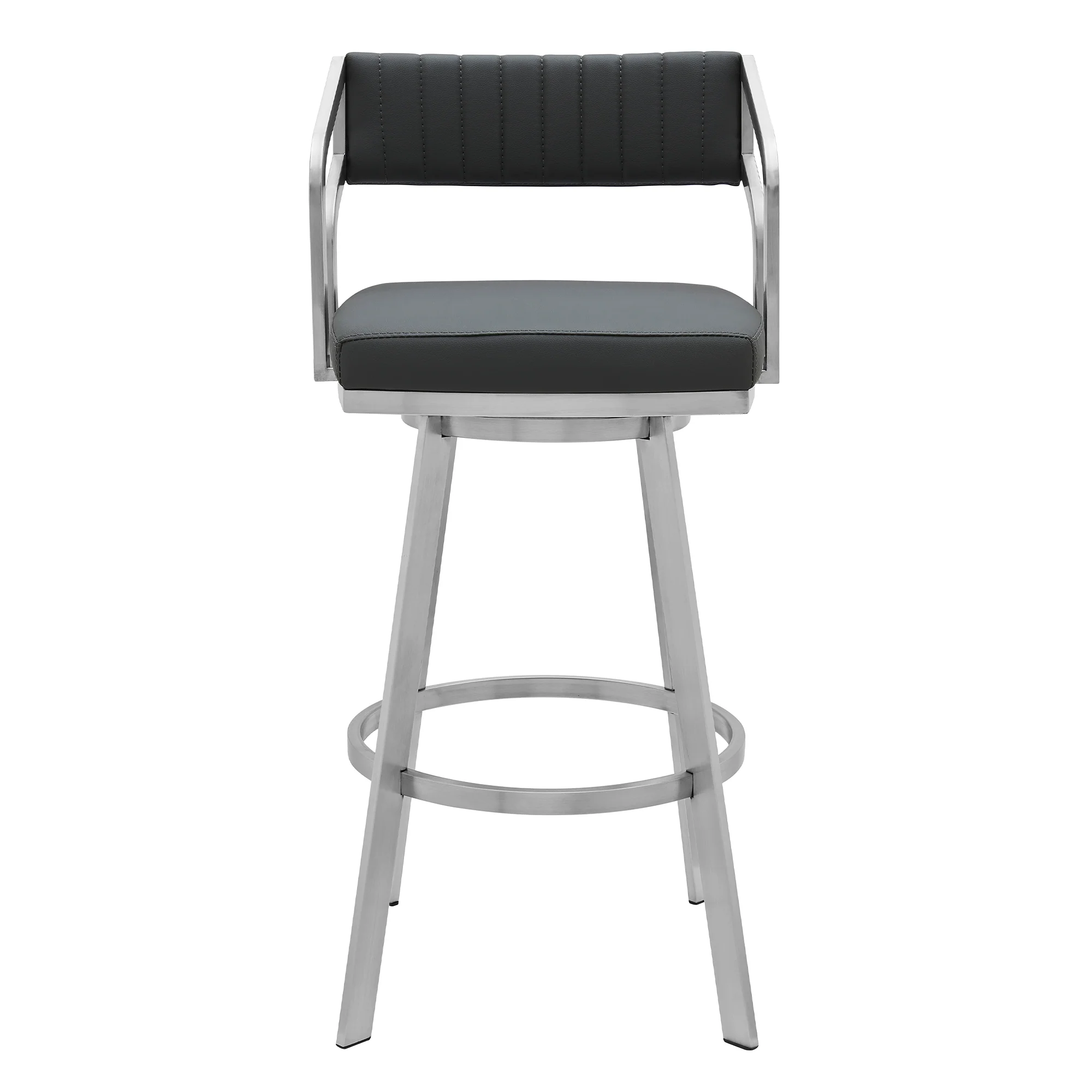 Scranton 26" Swivel Modern Brushed Stainless Steel and Slate Grey Faux Leather Barstool By Armen Living - Image 3