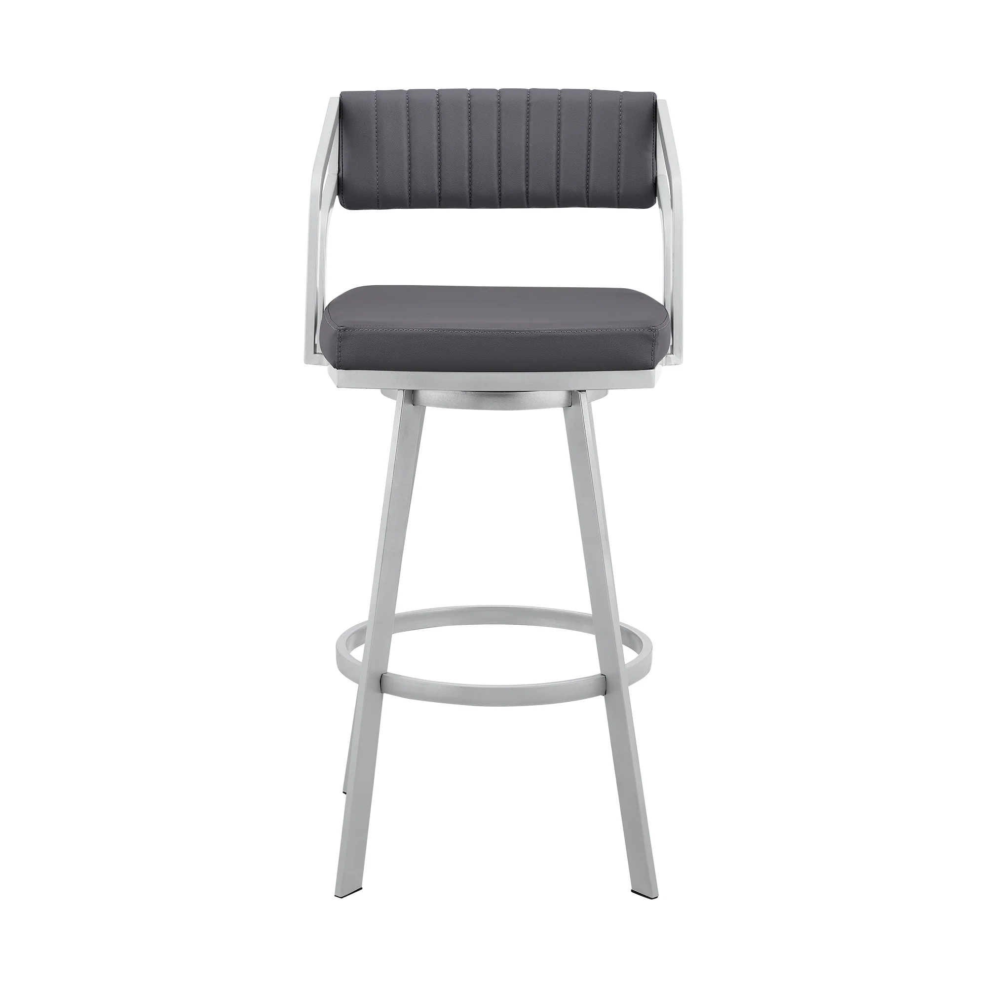 Scranton 30" Swivel Slate Grey Faux Leather and Silver Metal Bar Stool By Armen Living - Image 3