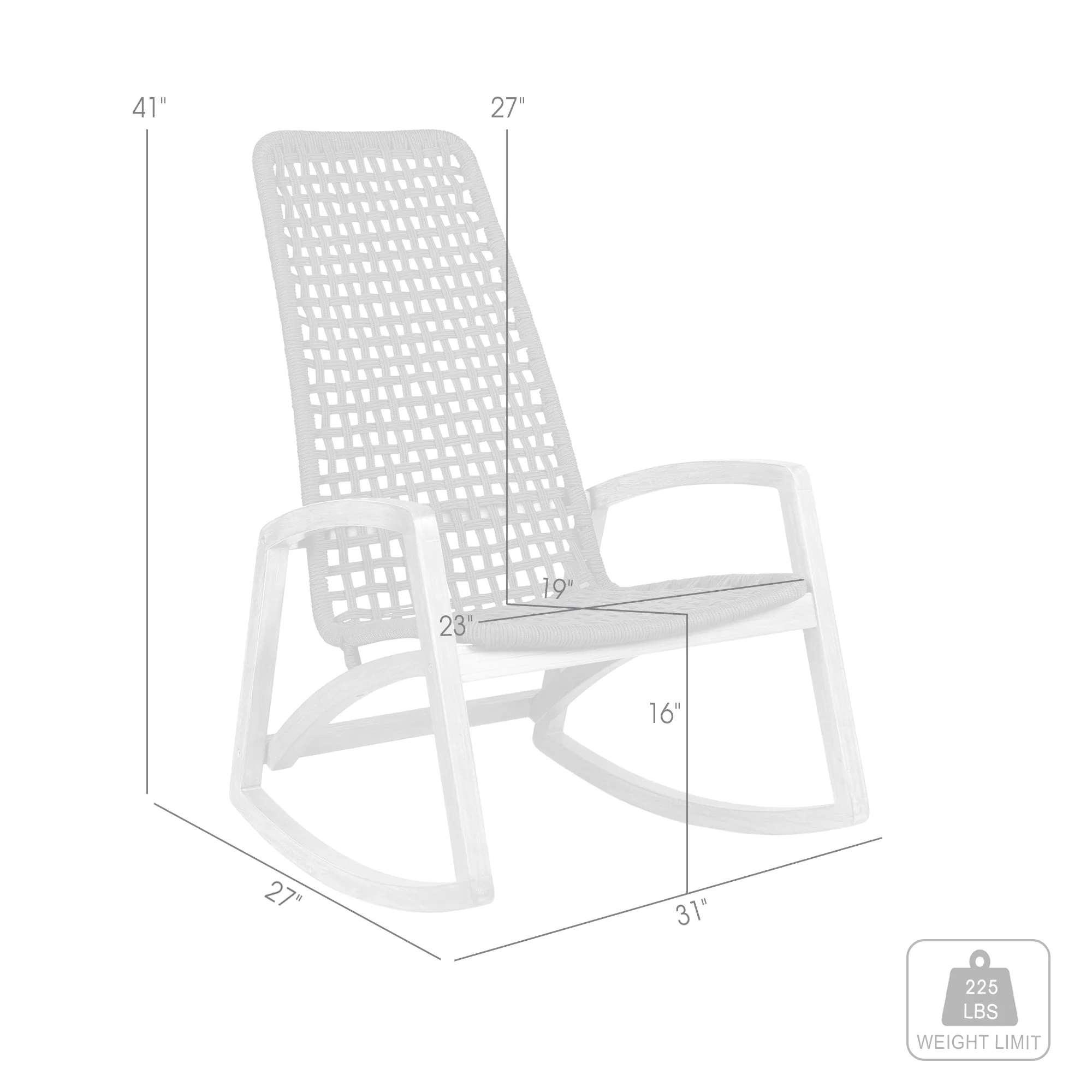 Sequoia Outdoor Patio Rocking Chair in Dark Eucalyptus Wood and Grey Rope By Armen Living - Image 9