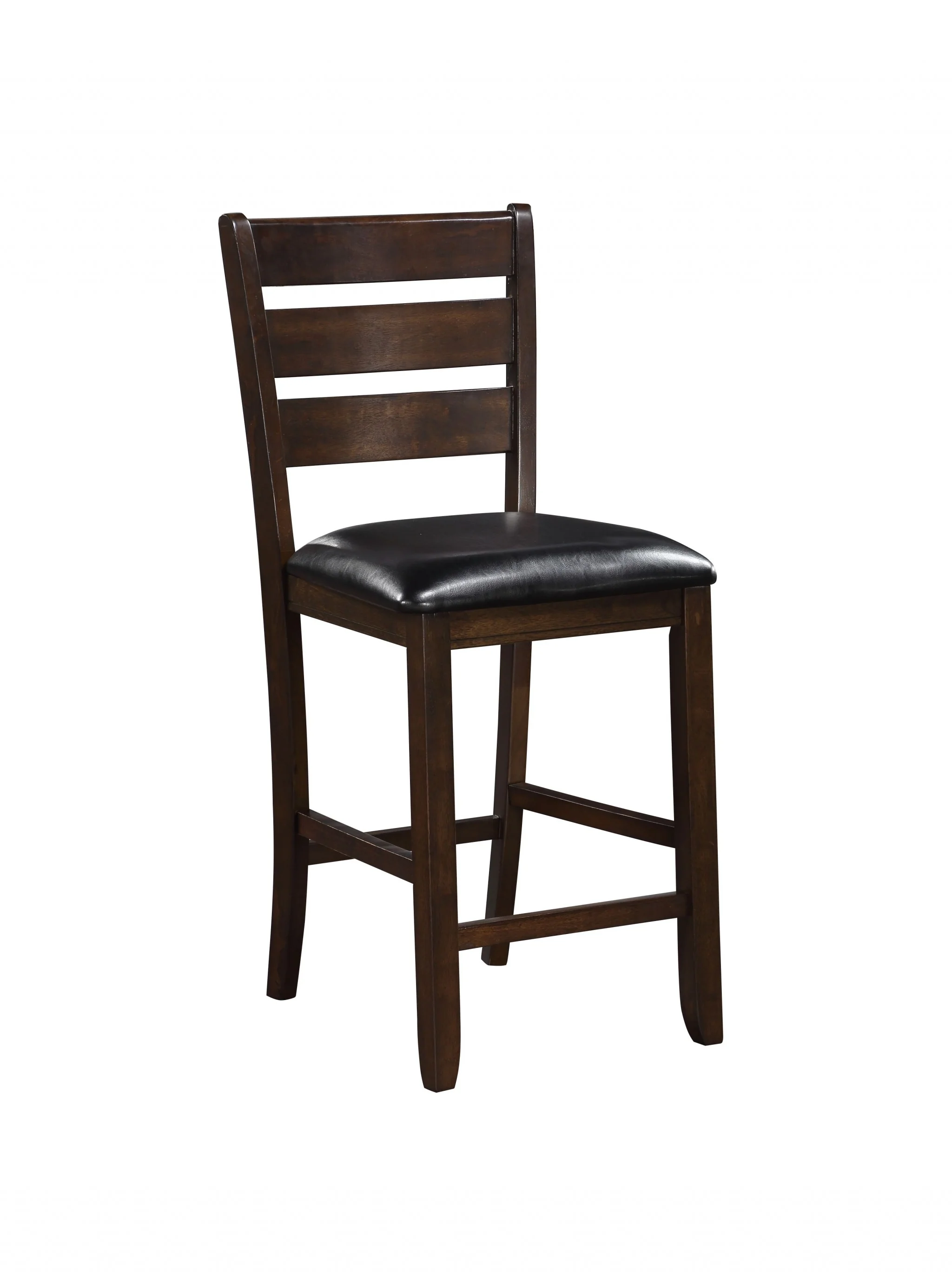 Set of 2 41' Dark Wood Finish and Black Faux Leather Ladder Back Counter Height Chairs By Homeroots