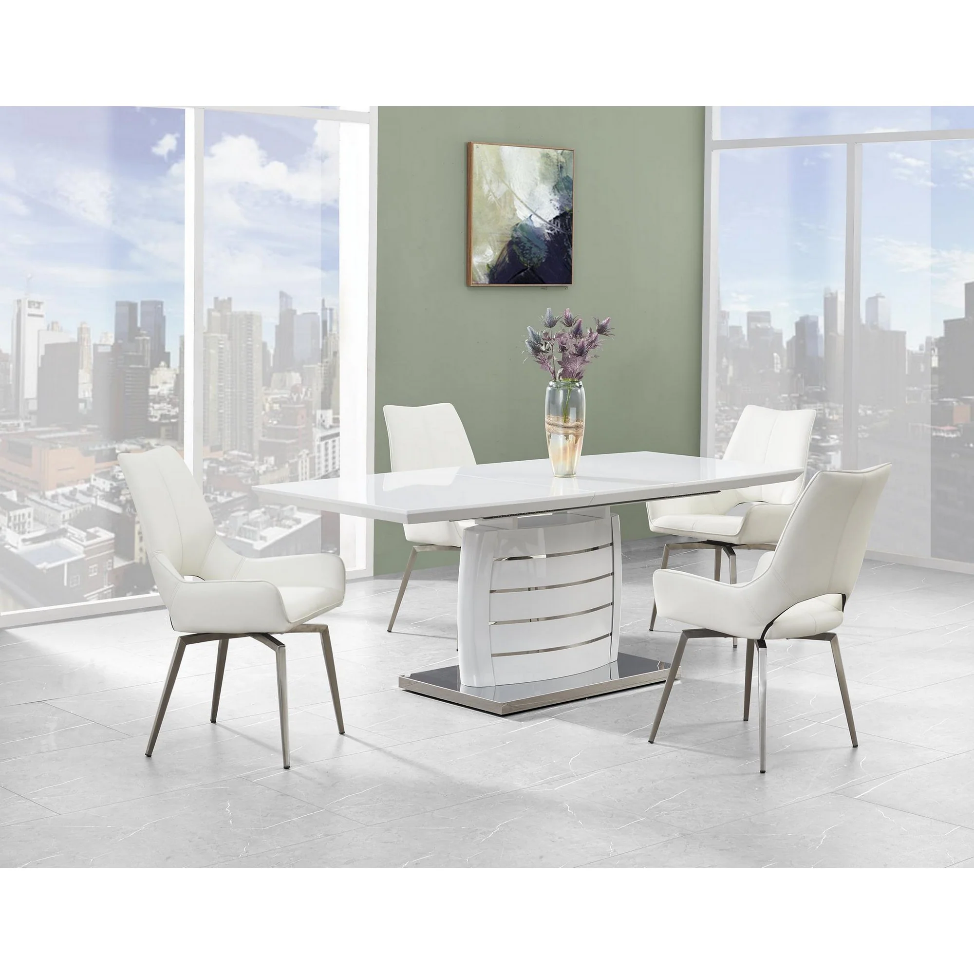Set Of 2 White Bucket Style Dining Chairs With Metalic Silver Base By Homeroots