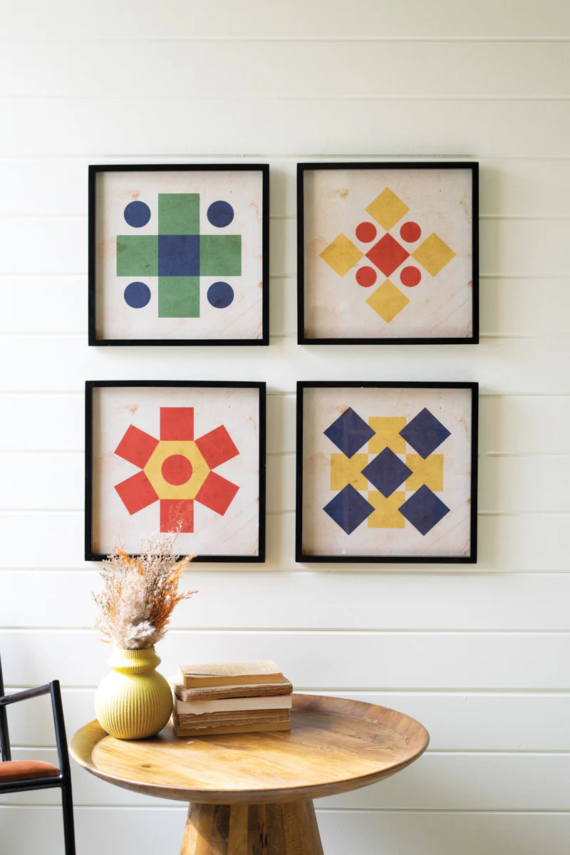 Colorful Framed Geometric Prints Under Glass Set Of 4 By Kalalou